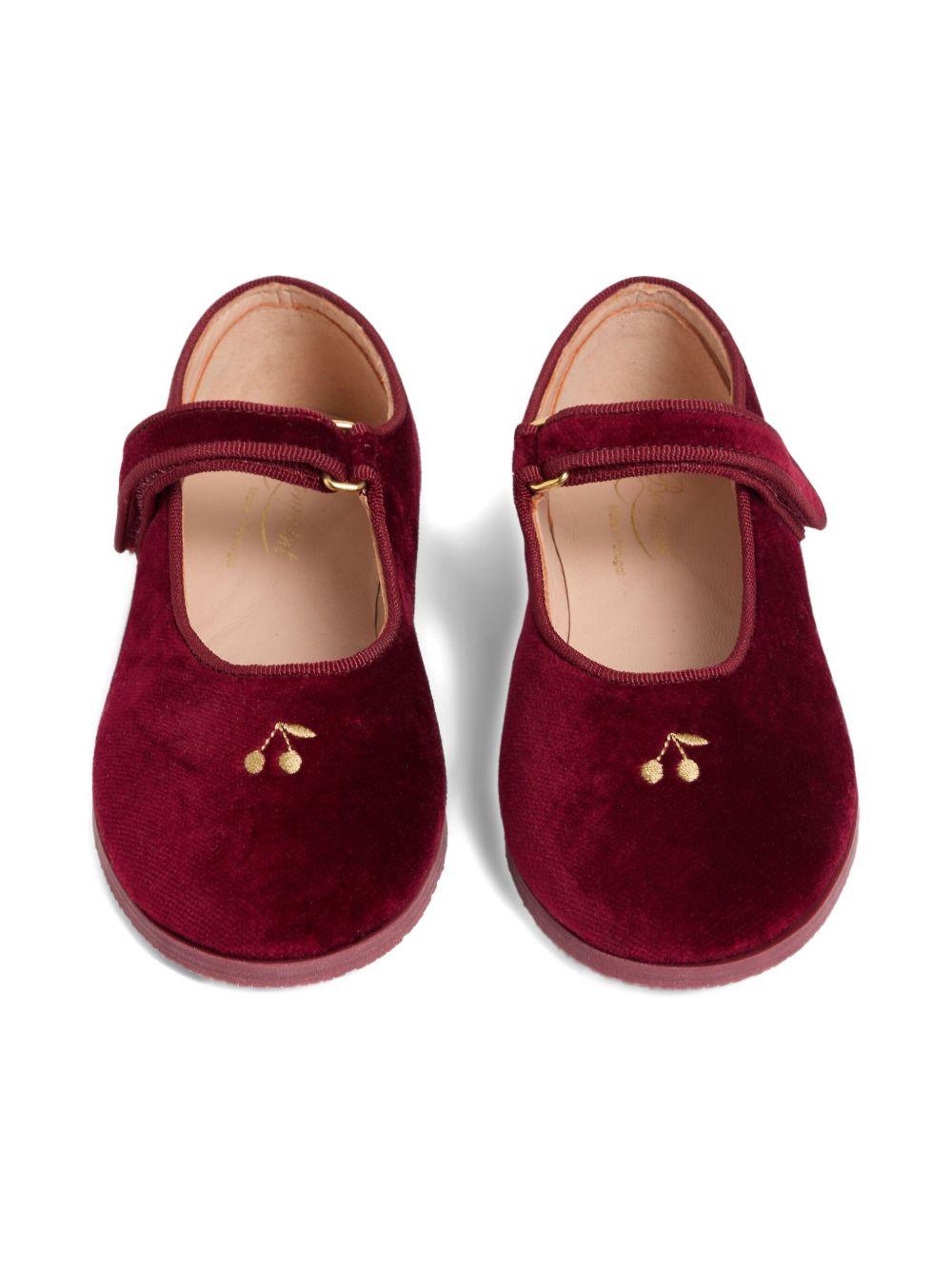 Ballerine per bambina Bonpoint rosso in velluto con ricamo - Rubino Kids