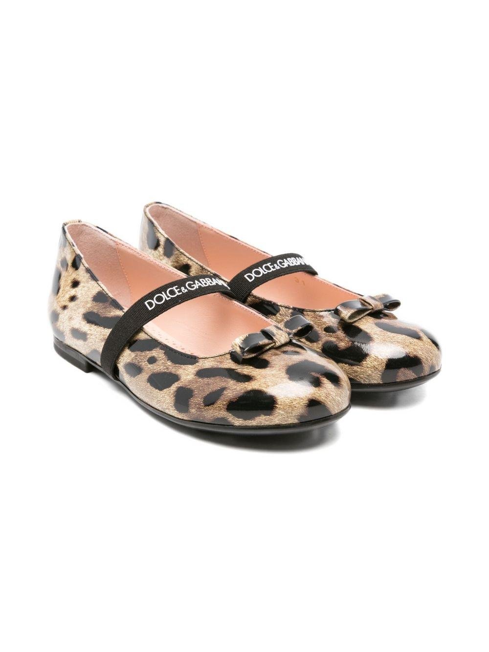 Ballerine per bambina Dolce & Gabbana Kids marrone con stampa leopardata - Rubino Kids