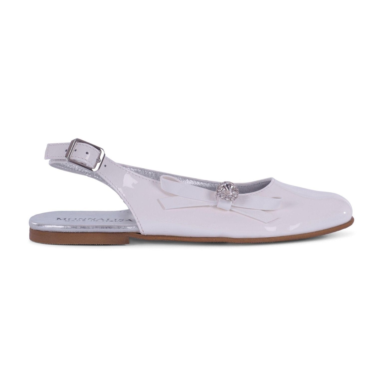 Ballerine per bambina Monnalisa bianche con fiocco e cristalli - Rubino Kids