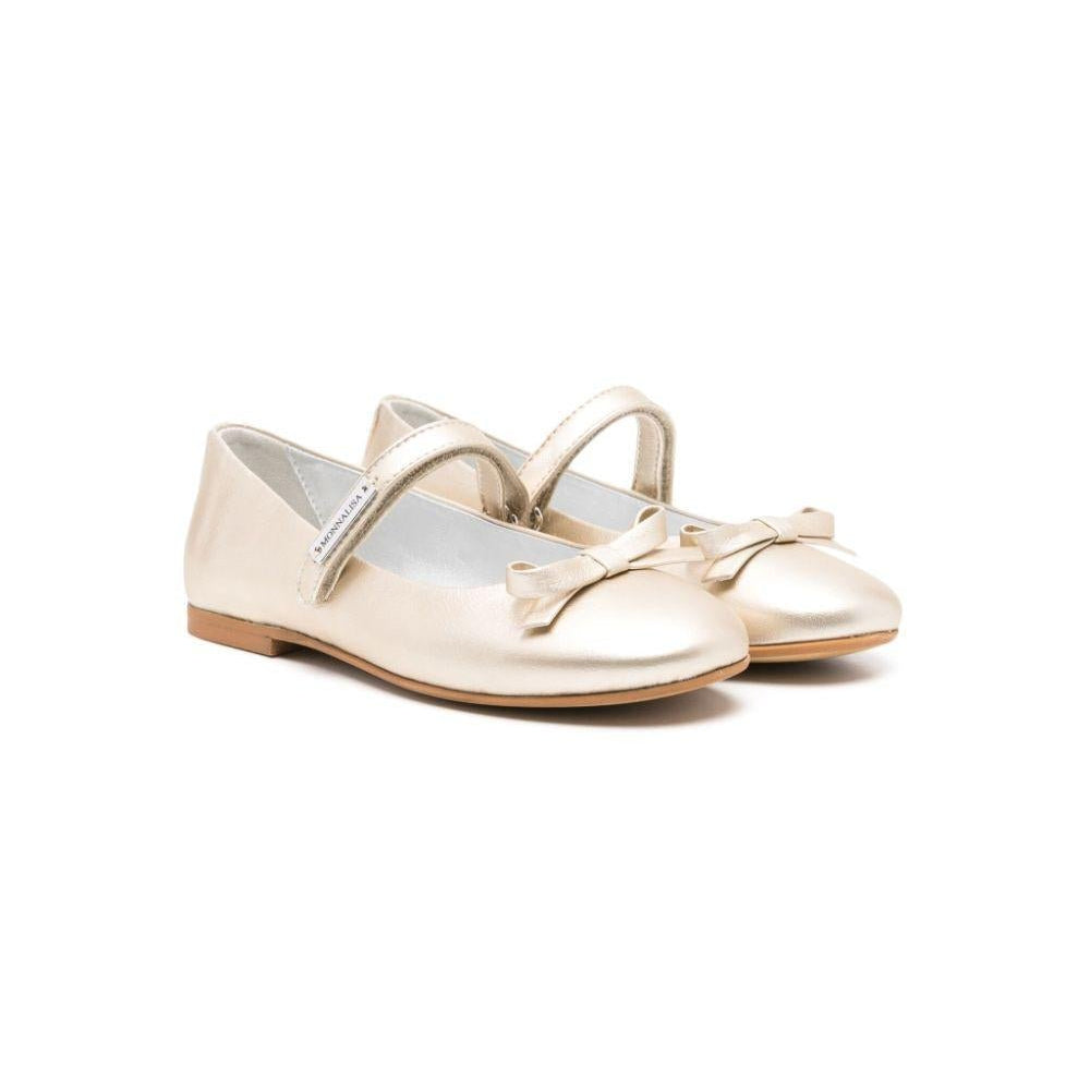 Ballerine per bambina Monnalisa oro in pelle con chiusura frontale a strappo - Rubino Kids