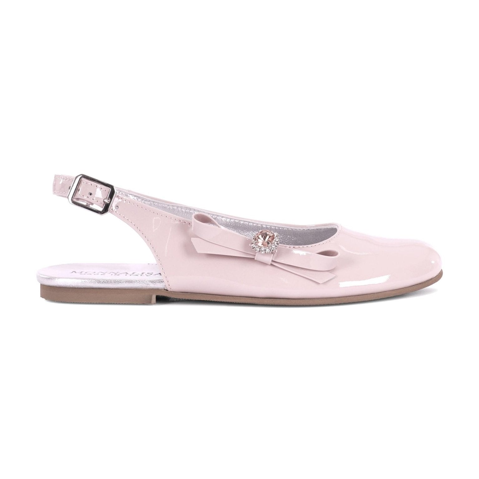 Ballerine per bambina Monnalisa rosa con fiocco e cristalli - Rubino Kids