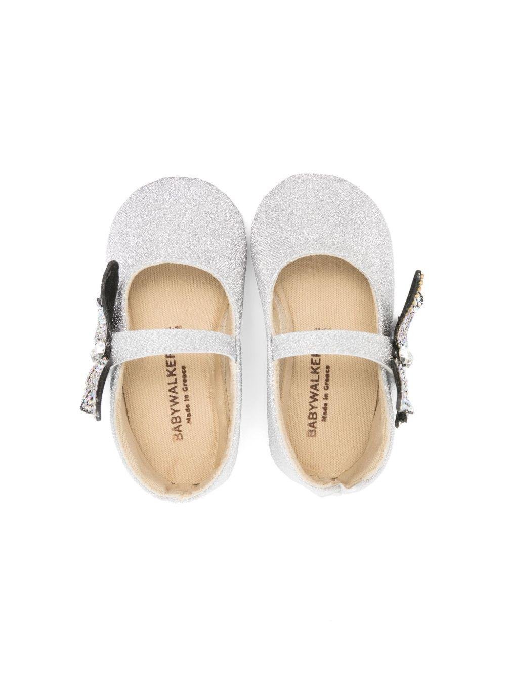 Ballerine per neonata BabyWalker argento con glitter e decorazione a farfalla - Rubino Kids