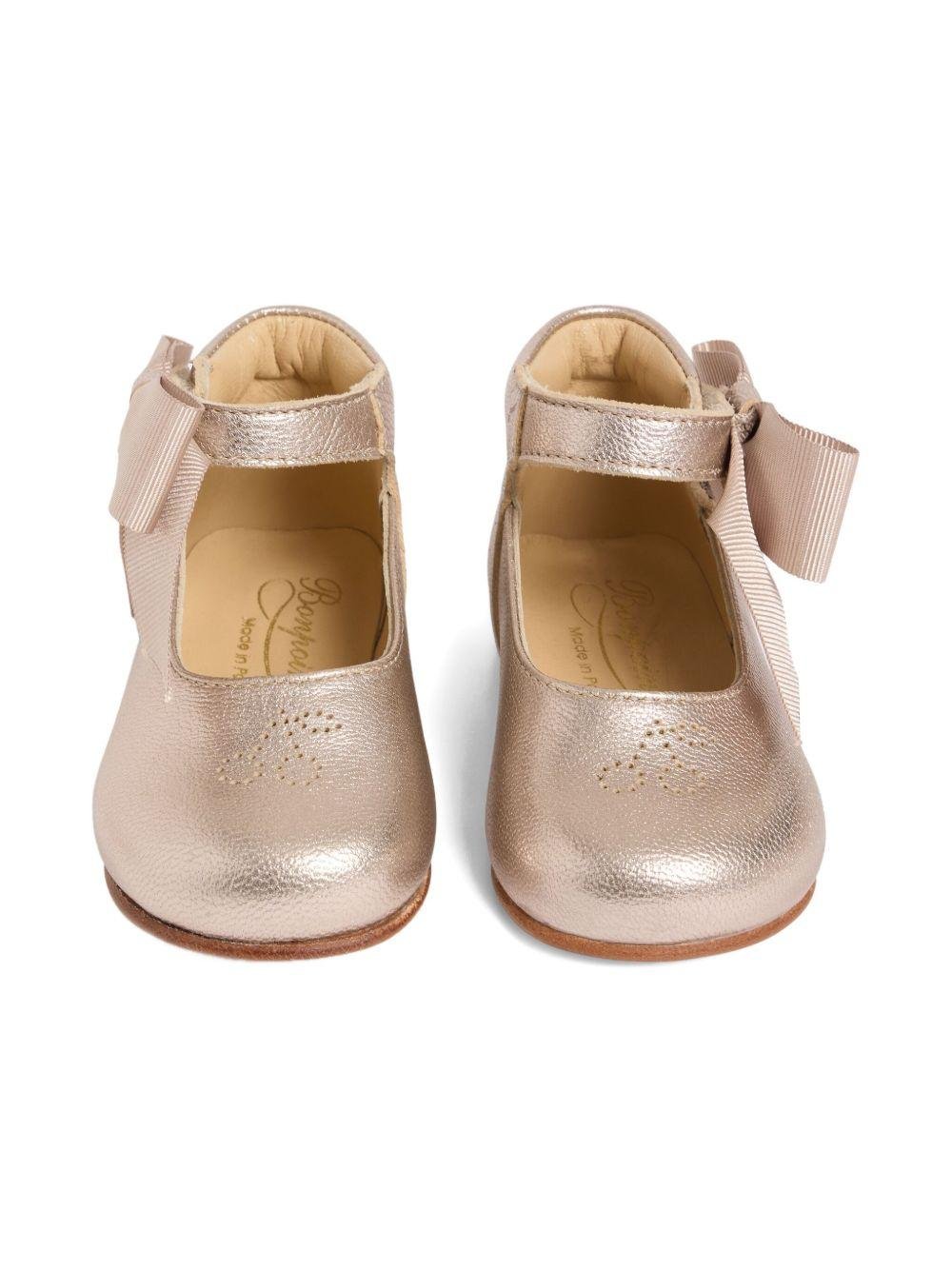 Ballerine per neonata Bonpoint oro rosa in pelle con fiocco - Rubino Kids