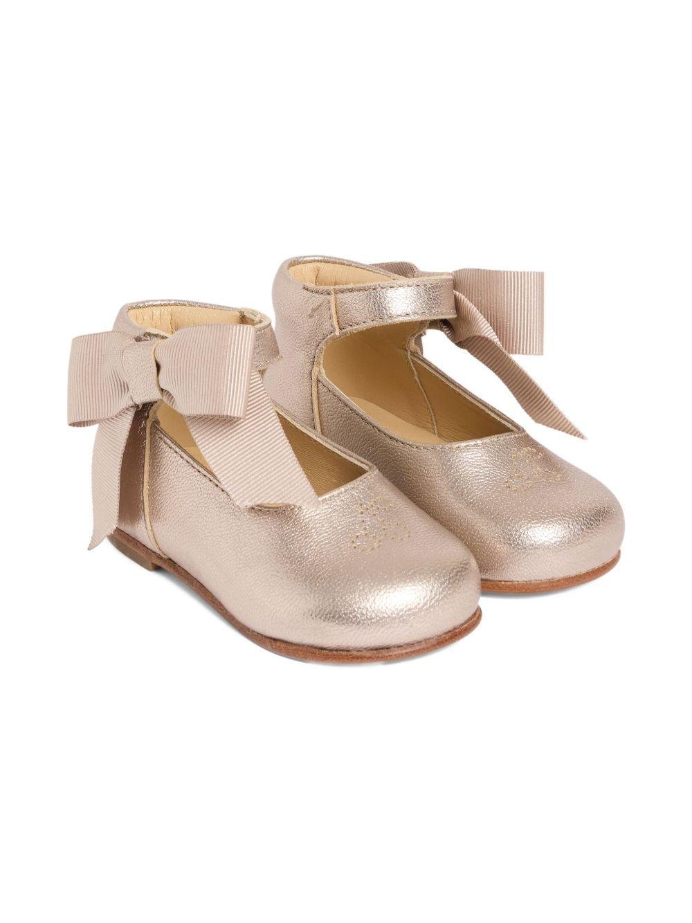 Ballerine per neonata Bonpoint oro rosa in pelle con fiocco - Rubino Kids