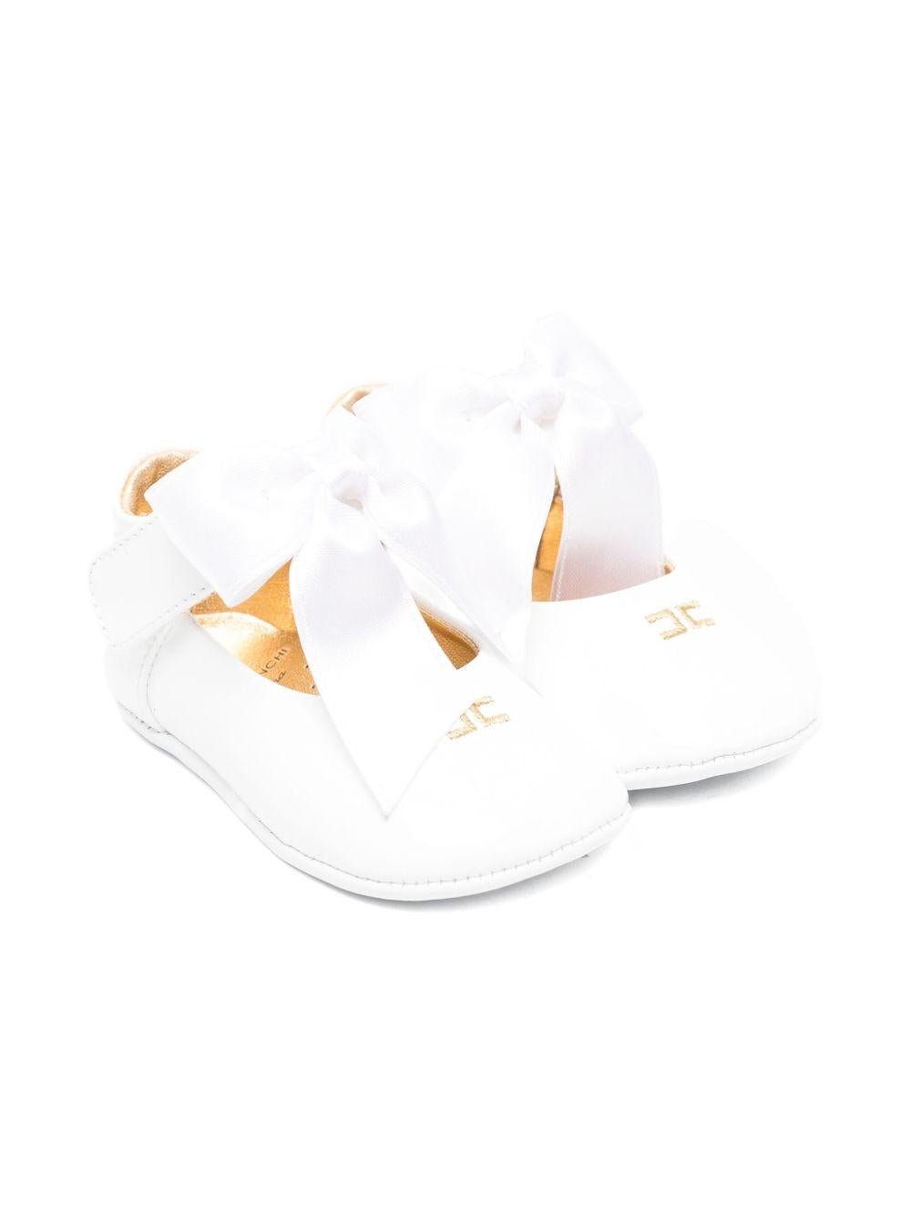 Ballerine per neonata Elisabetta Franchi La Mia Bambina bianche con logo color oro - Rubino Kids
