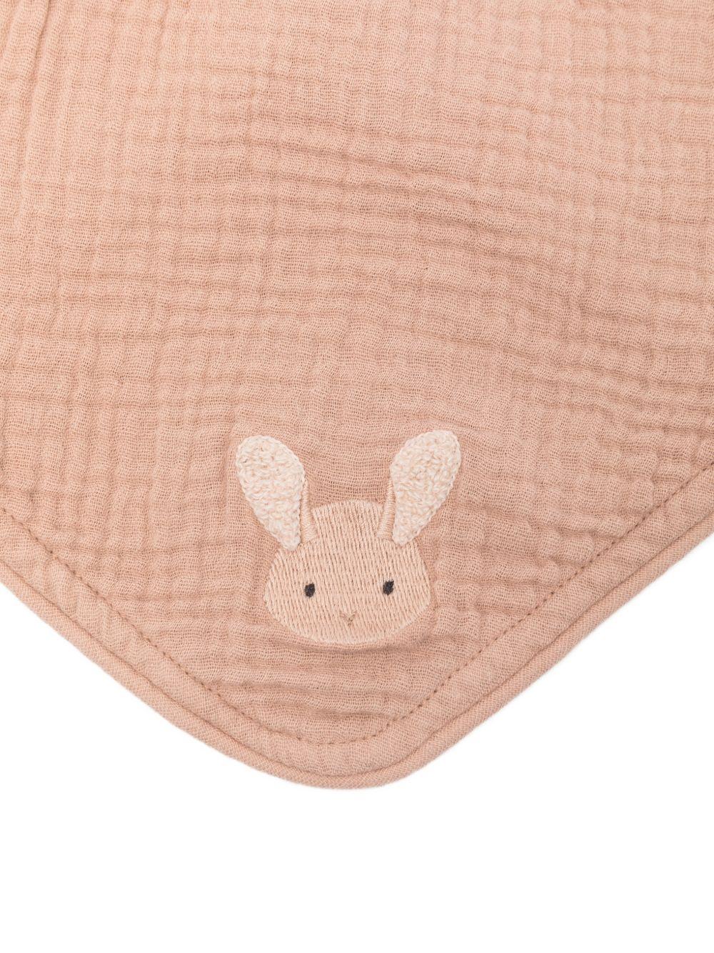 Bavaglino per neonati Donsje marrone con ricamo coniglietto - Rubino Kids