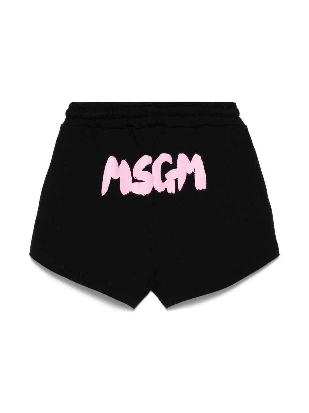 Bermuda per bambina MSGM Kids nero con applicazione posteriore con logo - Rubino Kids