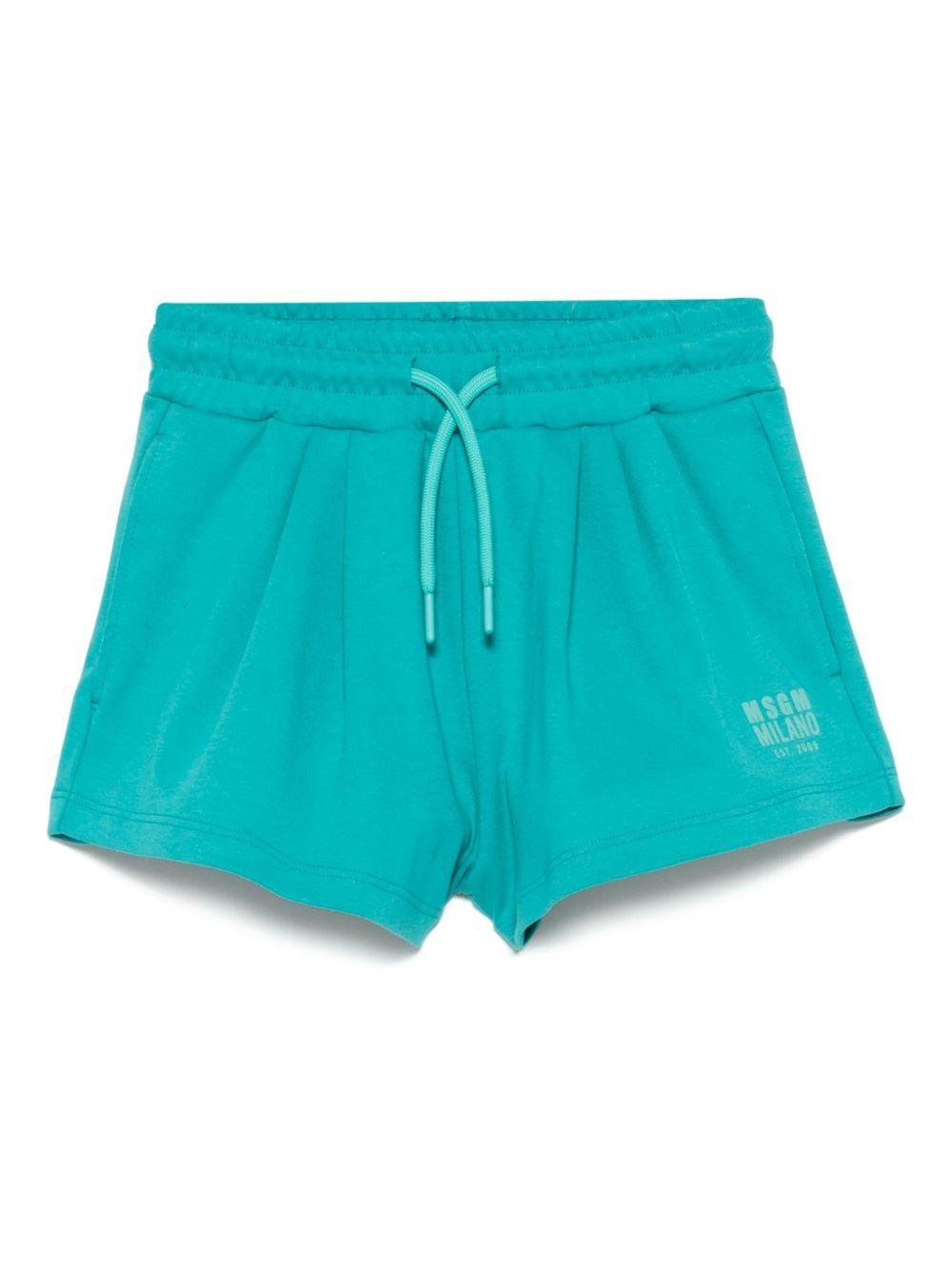 Bermuda per bambina MSGM Kids turchese con applicazione posteriore con logo - Rubino Kids