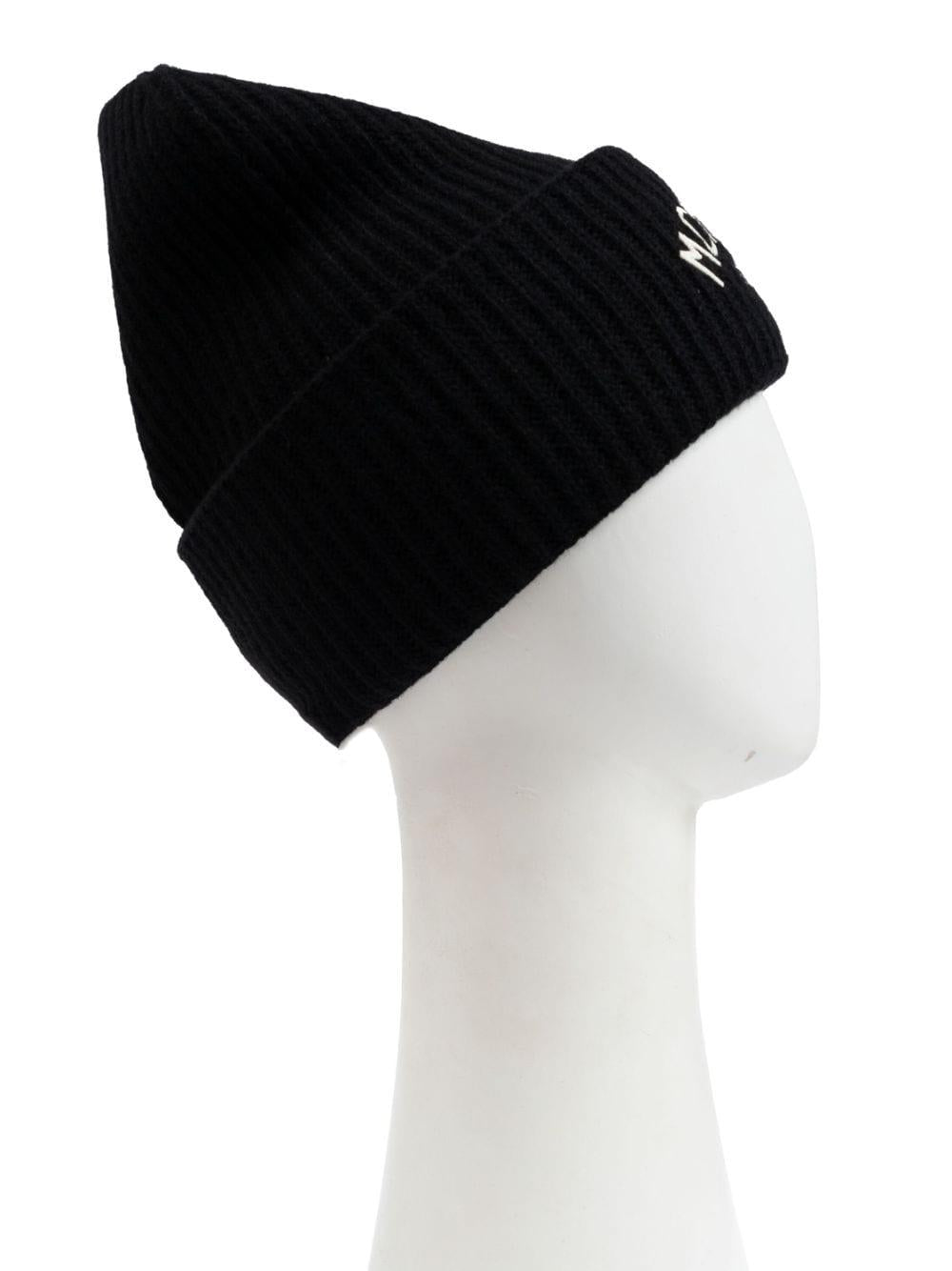 Berretto con ricamo per bambino Moncler Enfant nero con tesa con piega - Rubino Kids