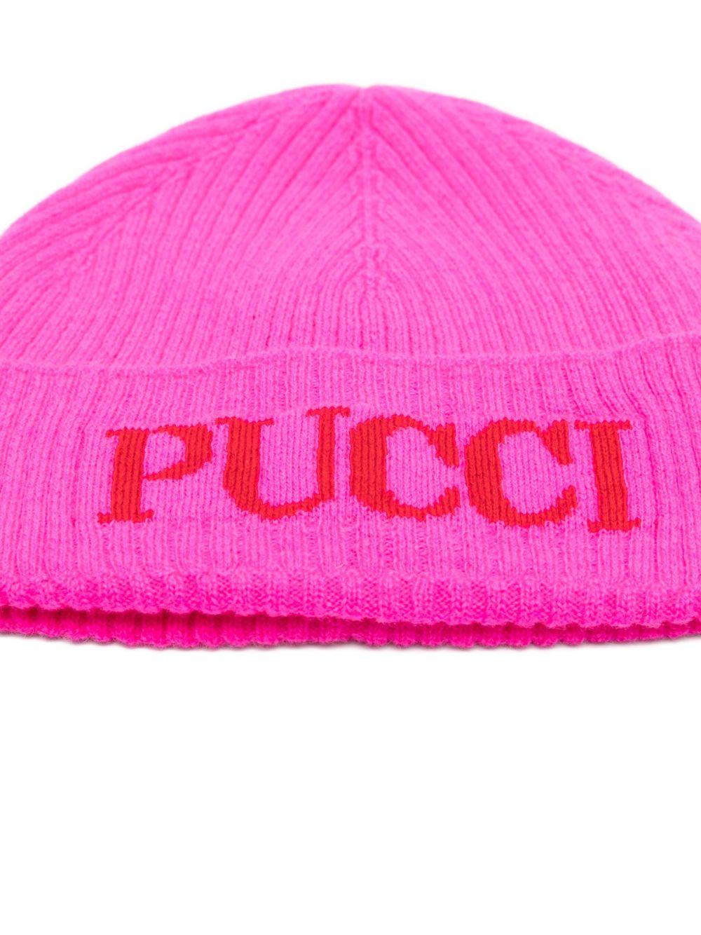 Berretto per bambina Emilio Pucci Junior fucsia con logo - Rubino Kids