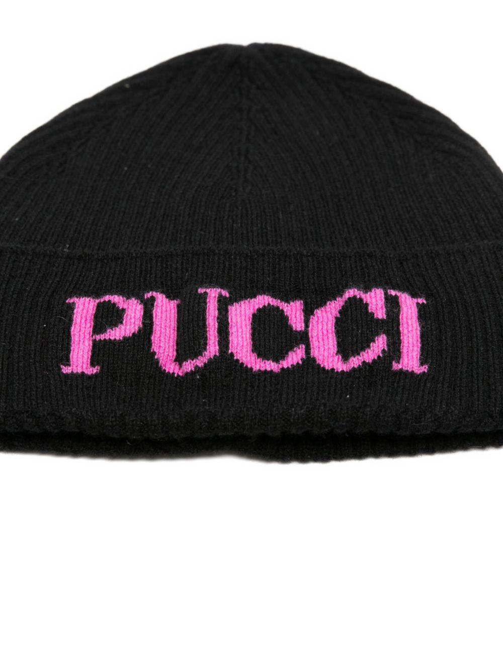 Berretto per bambina Emilio Pucci Junior nero con logo - Rubino Kids