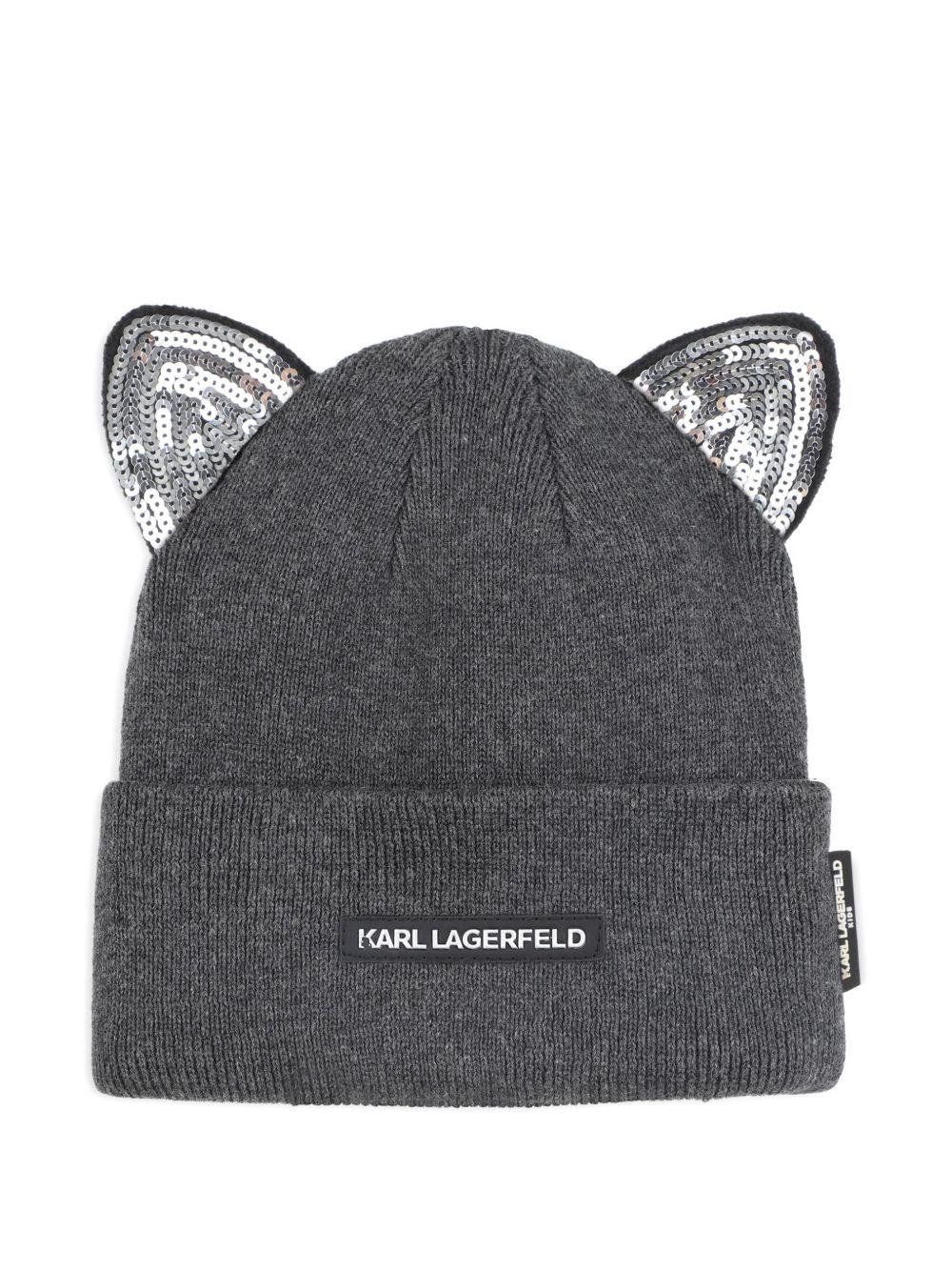 Berretto per bambina Karl Lagerfeld Kids grigio con orecchie da gatto con paillettes - Rubino Kids