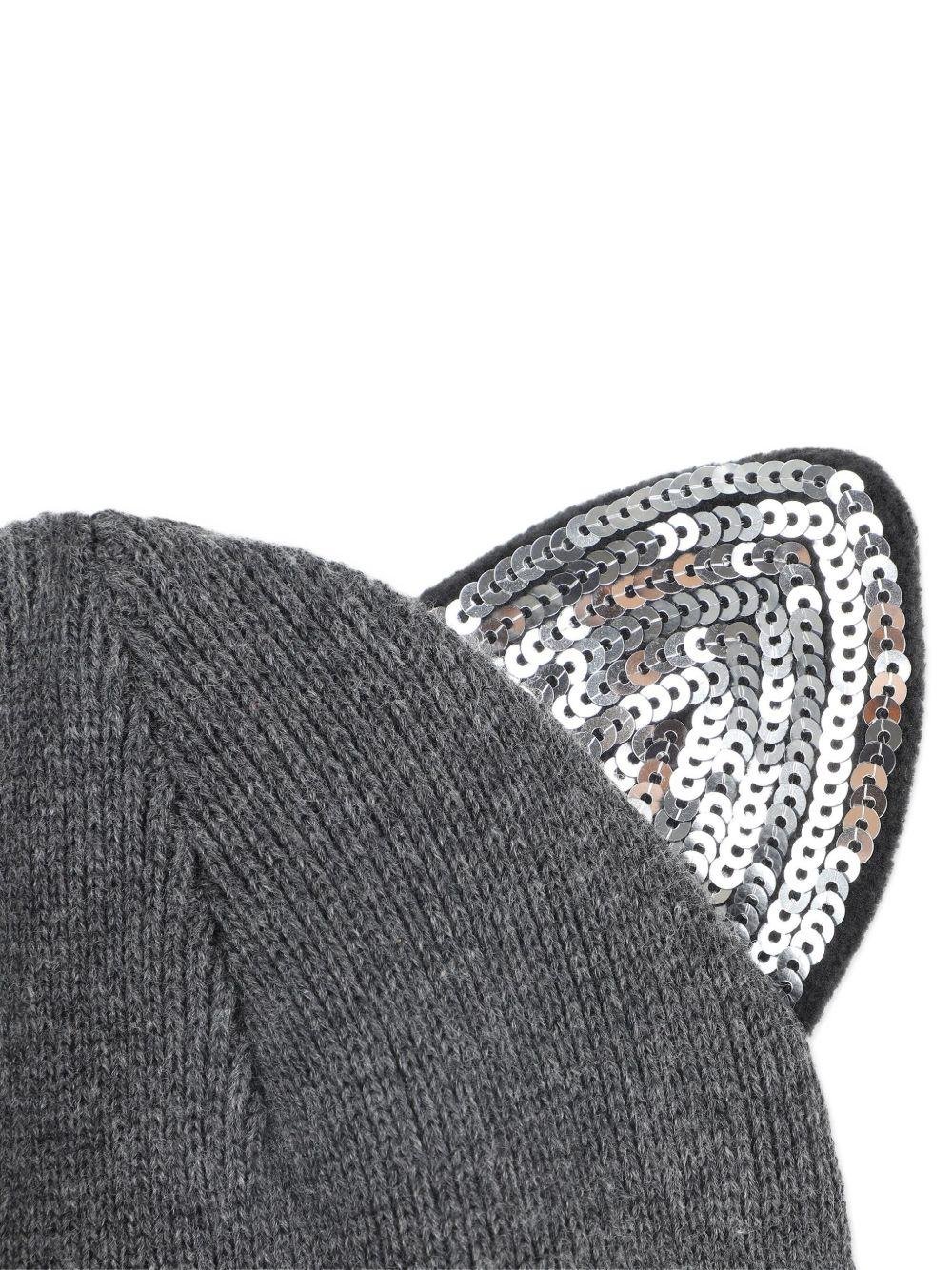 Berretto per bambina Karl Lagerfeld Kids grigio con orecchie da gatto con paillettes - Rubino Kids