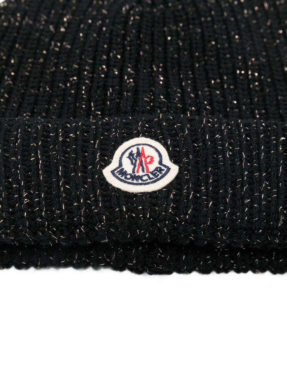 Berretto per bambina Moncler Enfant nero con applicazione con logo - Rubino Kids