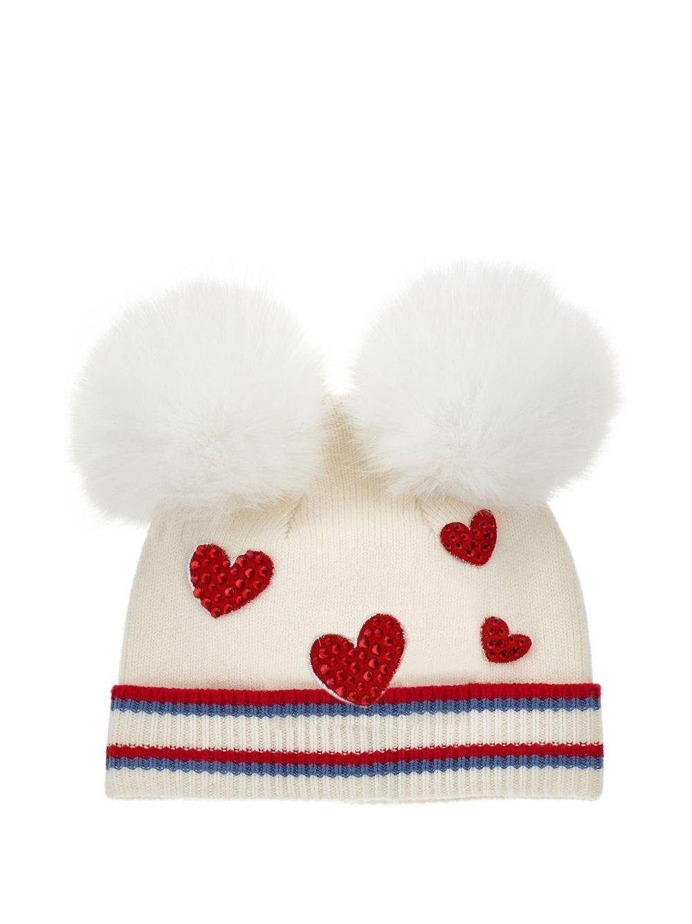 Berretto per bambina Monnalisa bianco con pompon in pelliccia - Rubino Kids