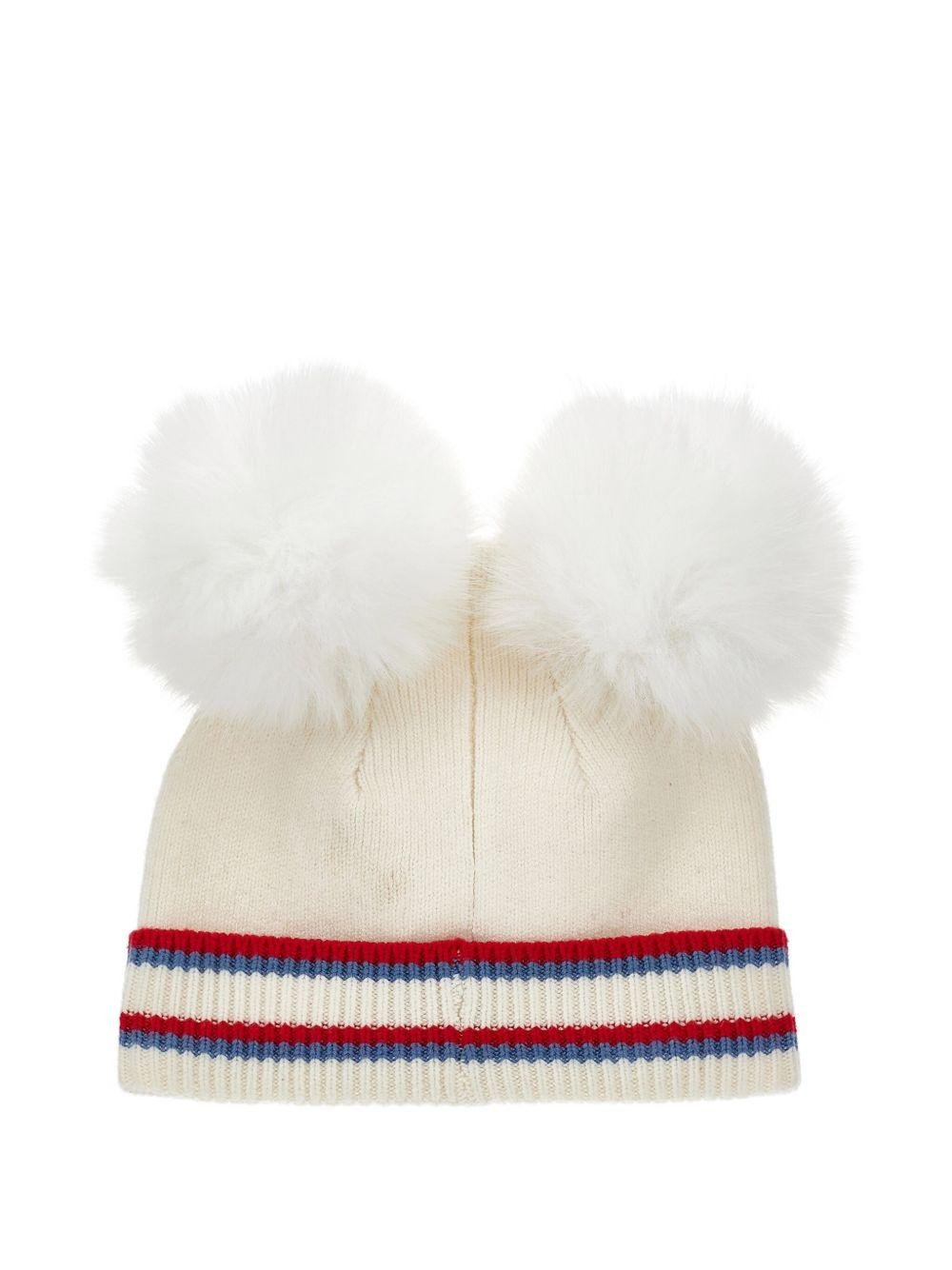 Berretto per bambina Monnalisa bianco con pompon in pelliccia - Rubino Kids