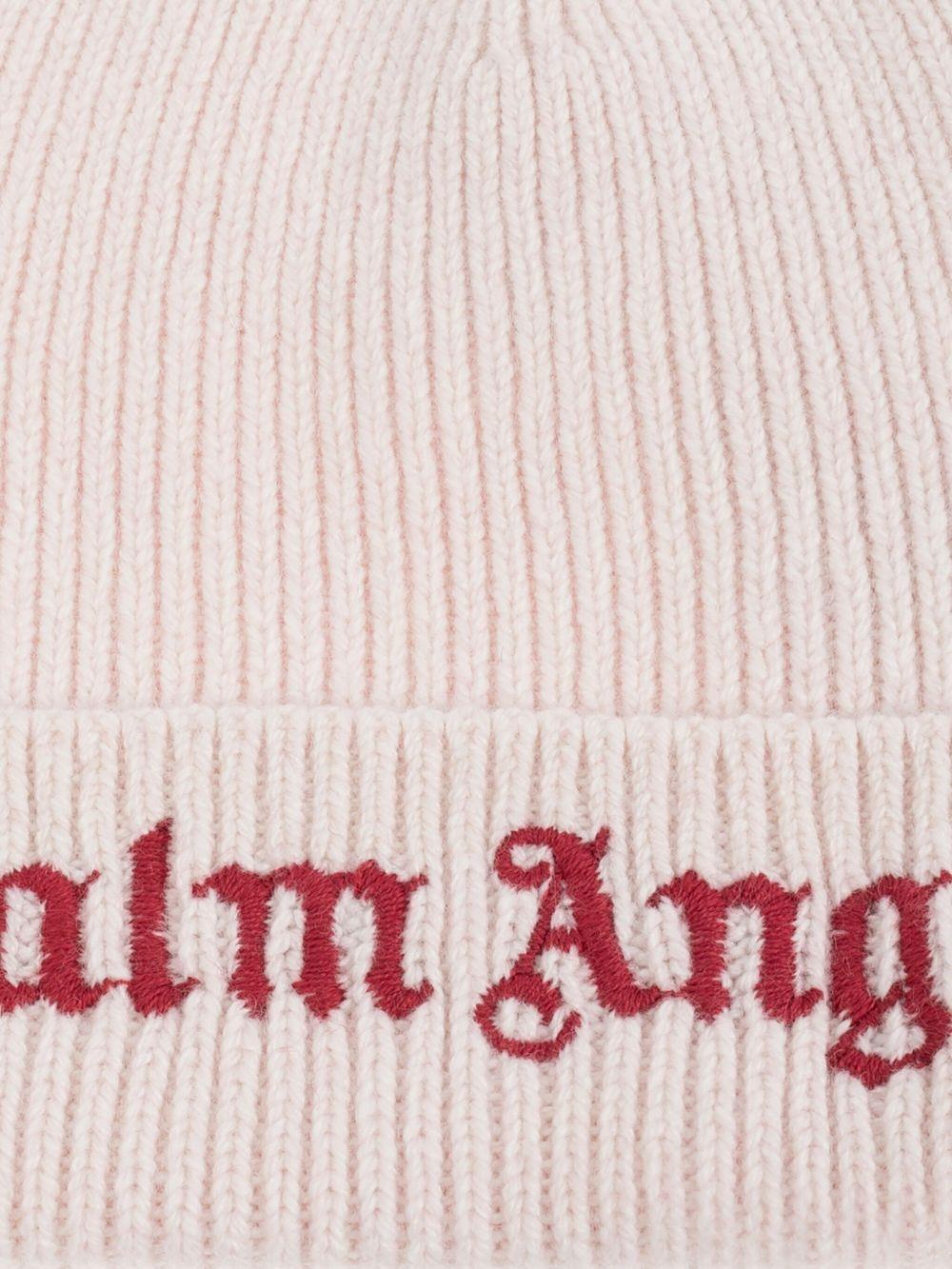 Berretto per bambina Palm Angels Kids rosa a coste con logo ricamato - Rubino Kids