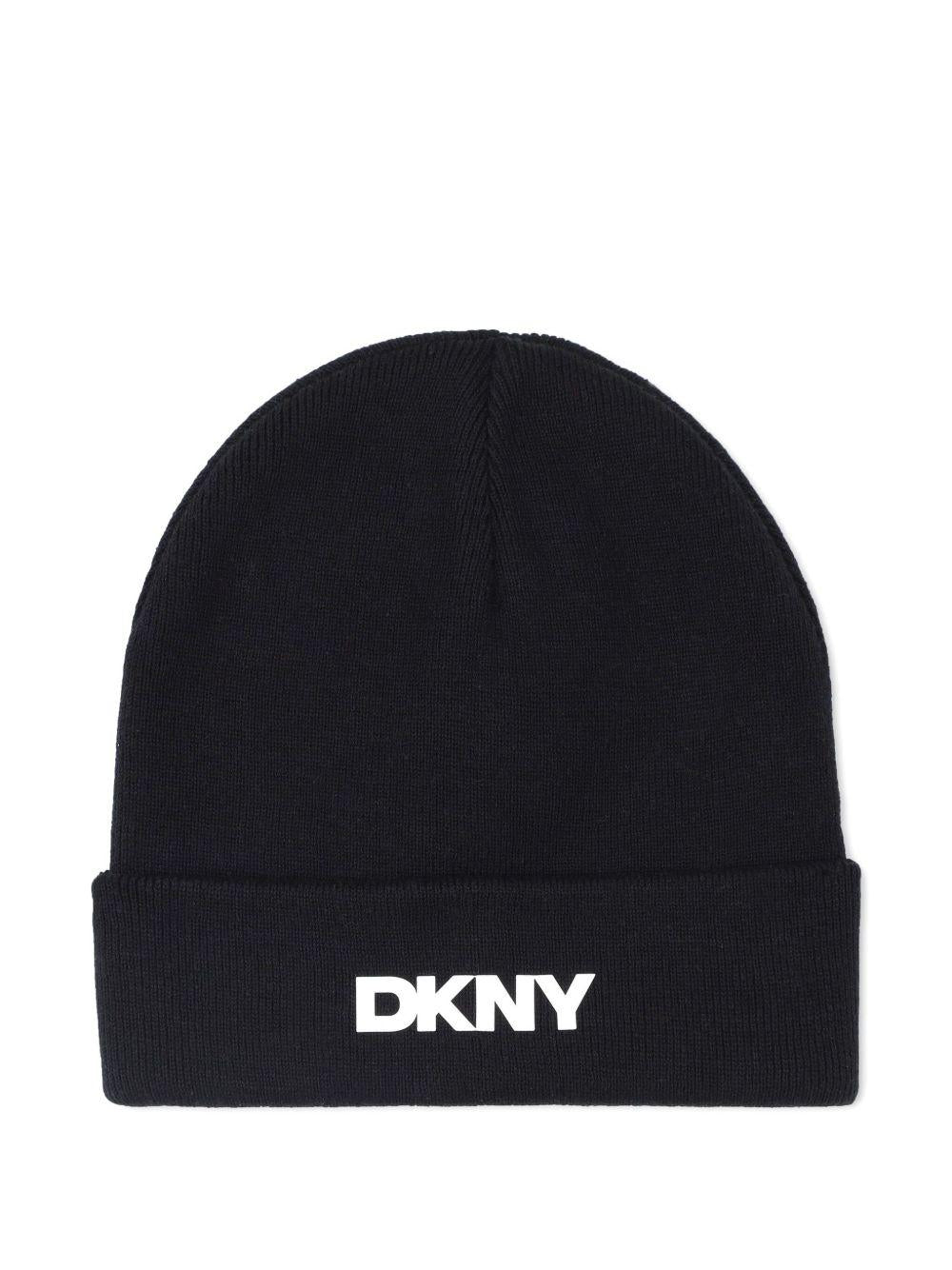 Berretto per bambini DKNY Kids nero con applicazione con logo - Rubino Kids