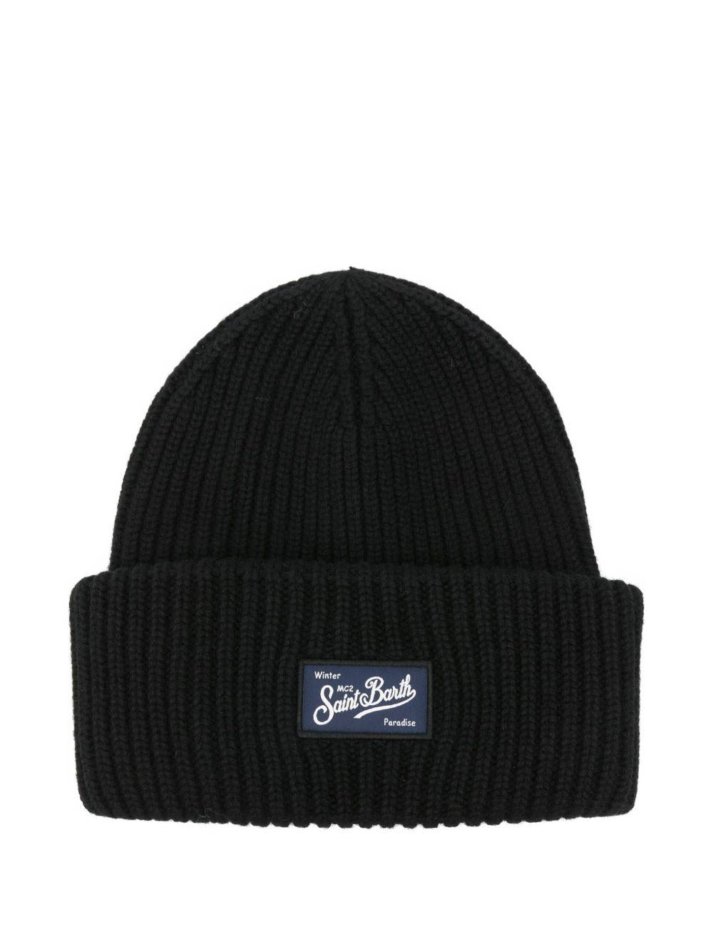 Berretto per bambini MC2 Saint Barth Kids nero con toppa con logo - Rubino Kids