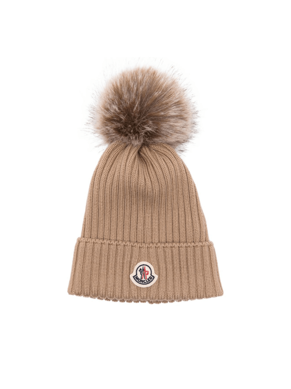 Berretto per bambini Moncler Enfant beige con applicazione - Rubino Kids