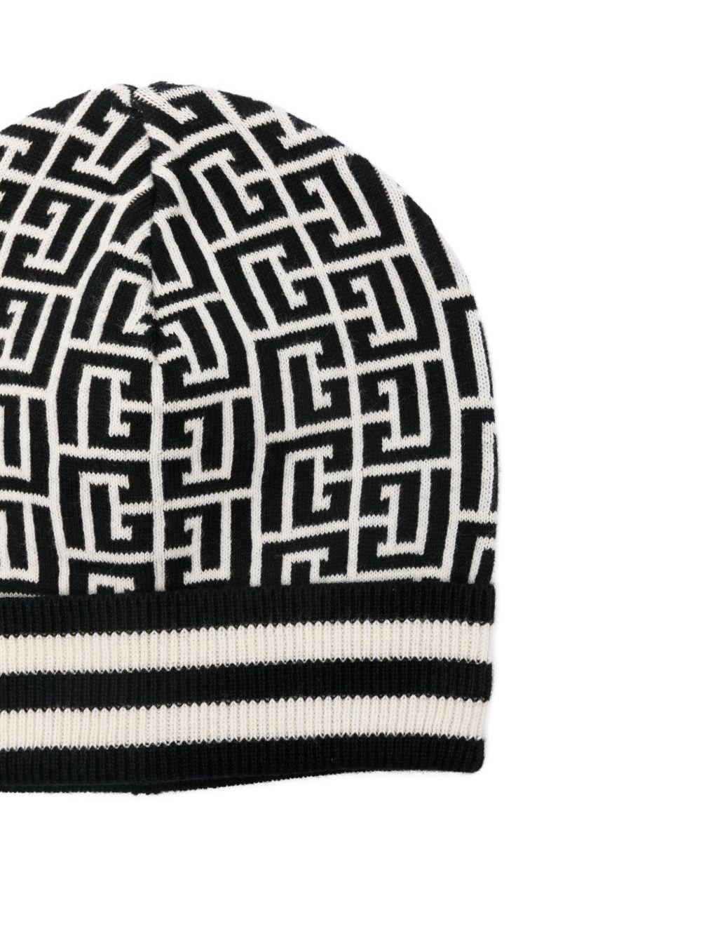 Berretto per bambino Balmain Kids nero con motivo monogramma - Rubino Kids