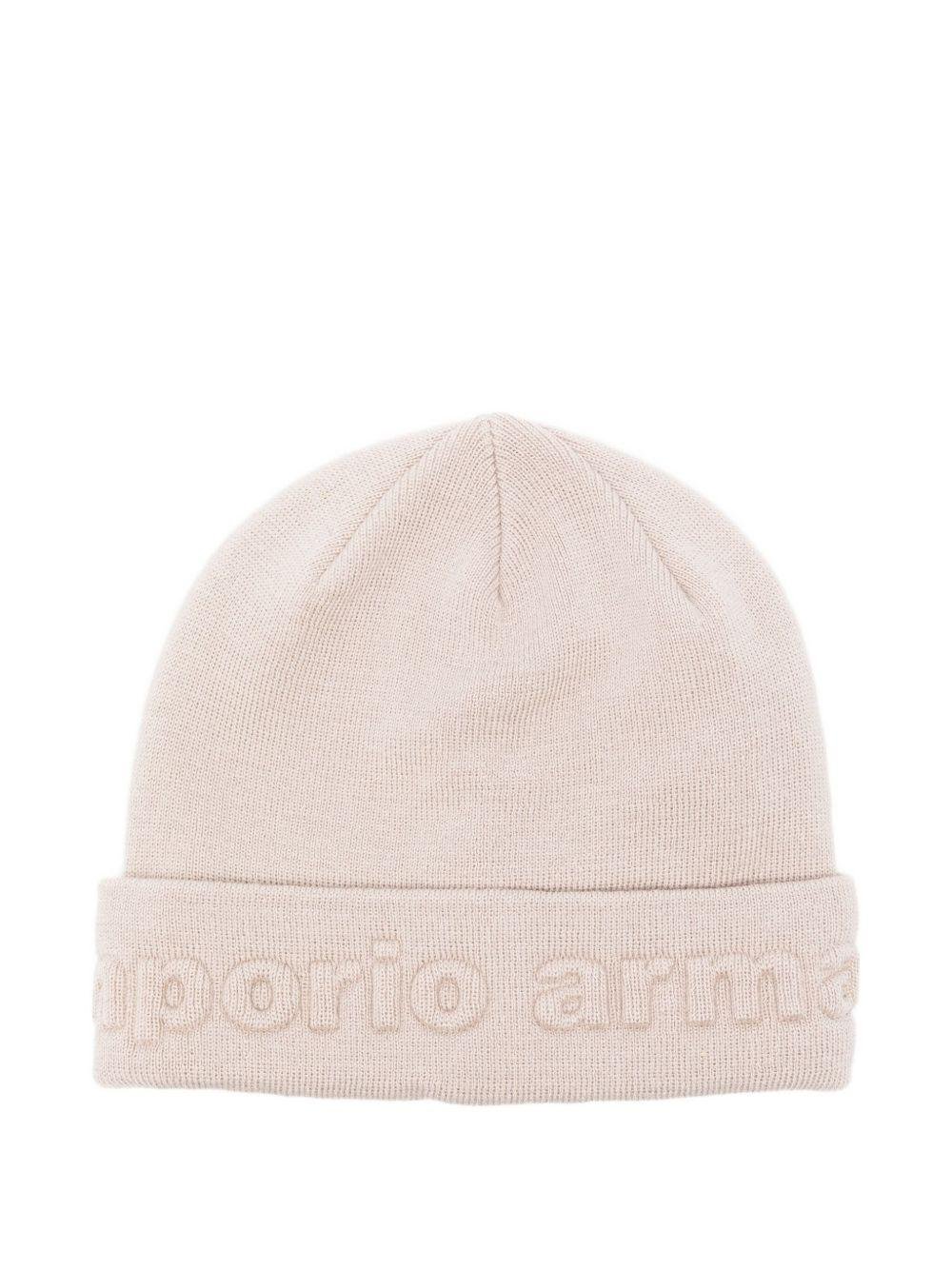 Berretto per bambino Emporio Armani Kids beige con logo ricamato - Rubino Kids