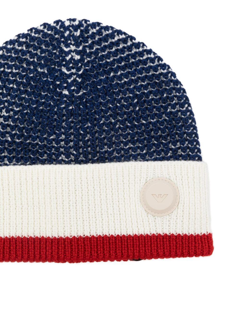 Berretto per bambino Emporio Armani Kids blu con toppa con logo - Rubino Kids