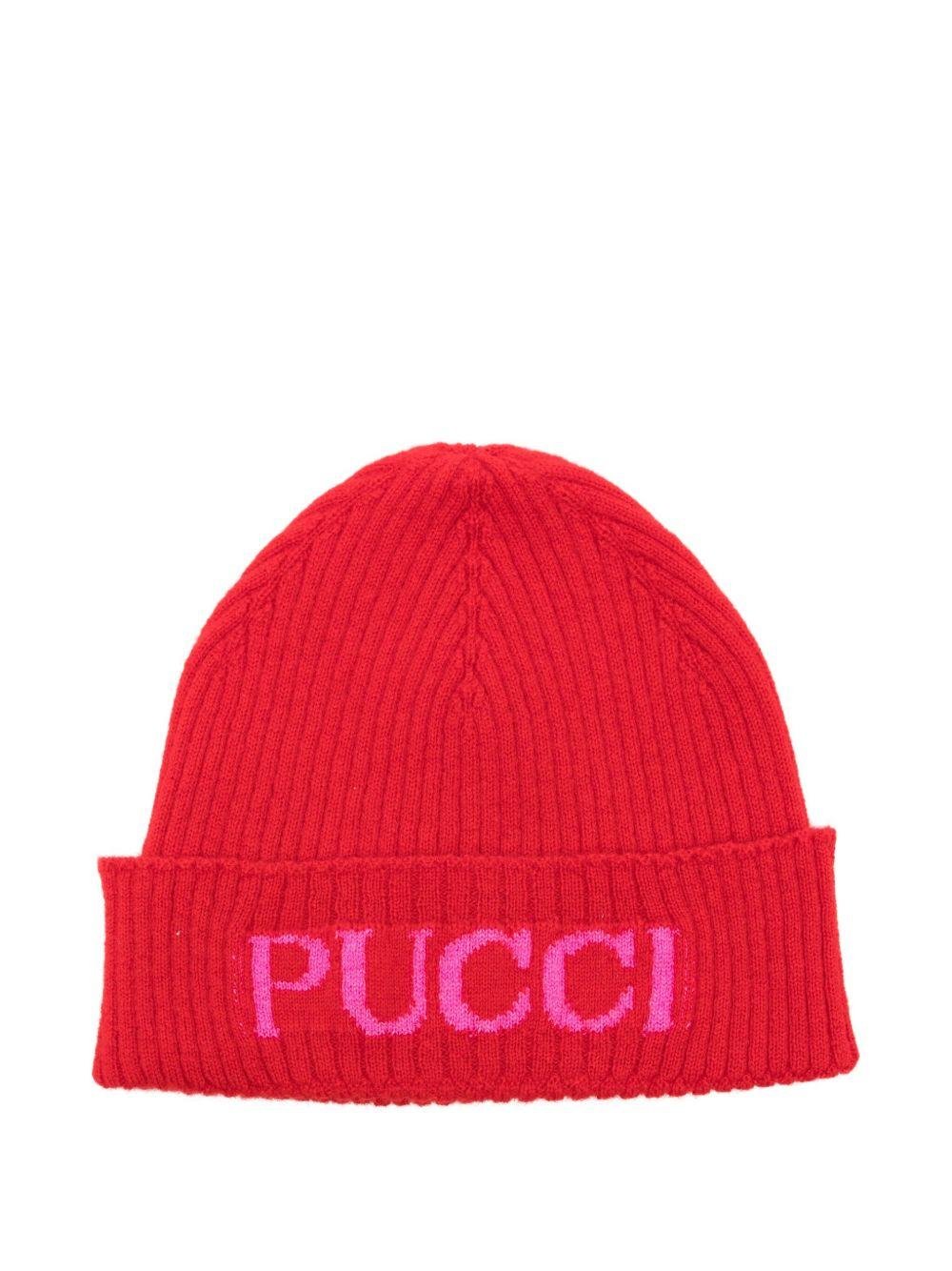 Berretto per neonata Emilio Pucci Junior rosso con logo intarsiato - Rubino Kids