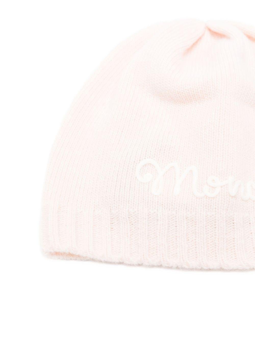 Berretto per neonata Moncler Enfant rosa con logo ricamato - Rubino Kids
