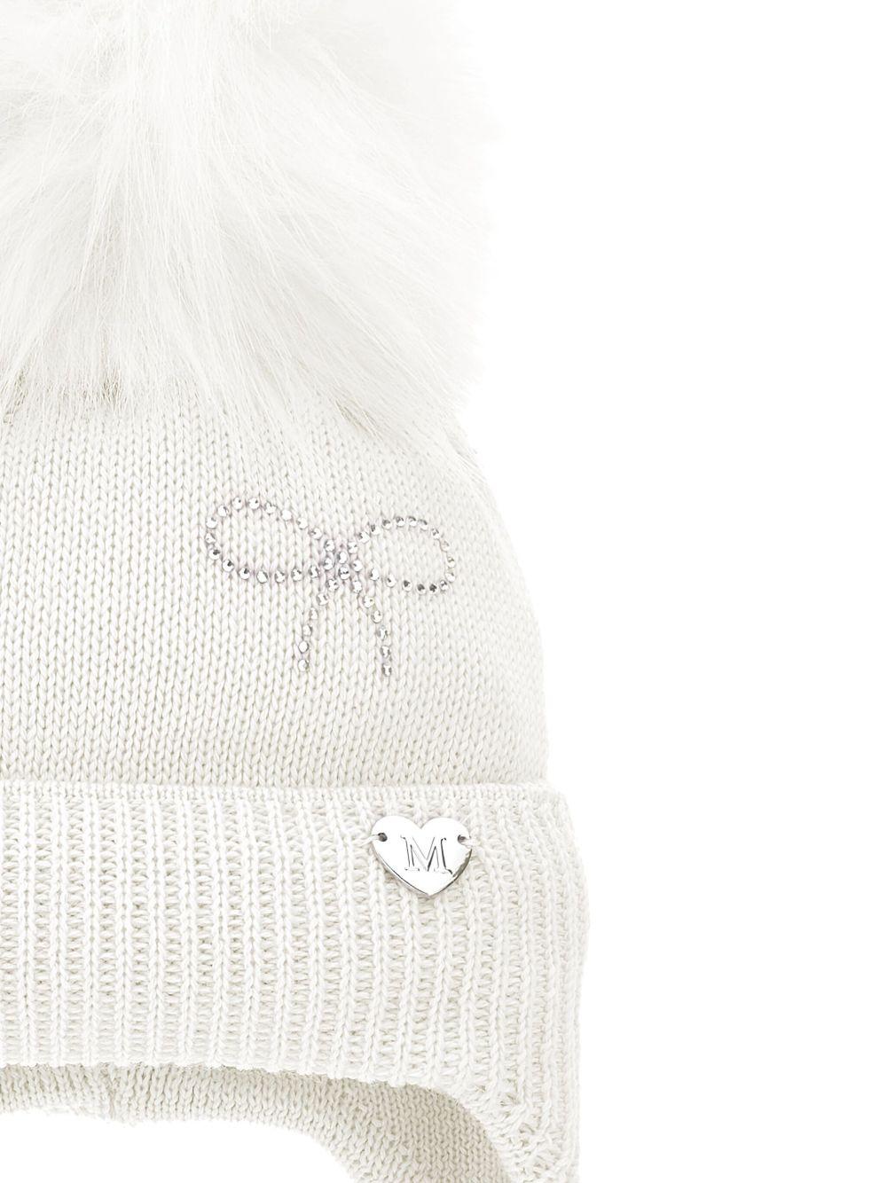 Berretto per neonata Monnalisa bianco con decorazione con strass - Rubino Kids