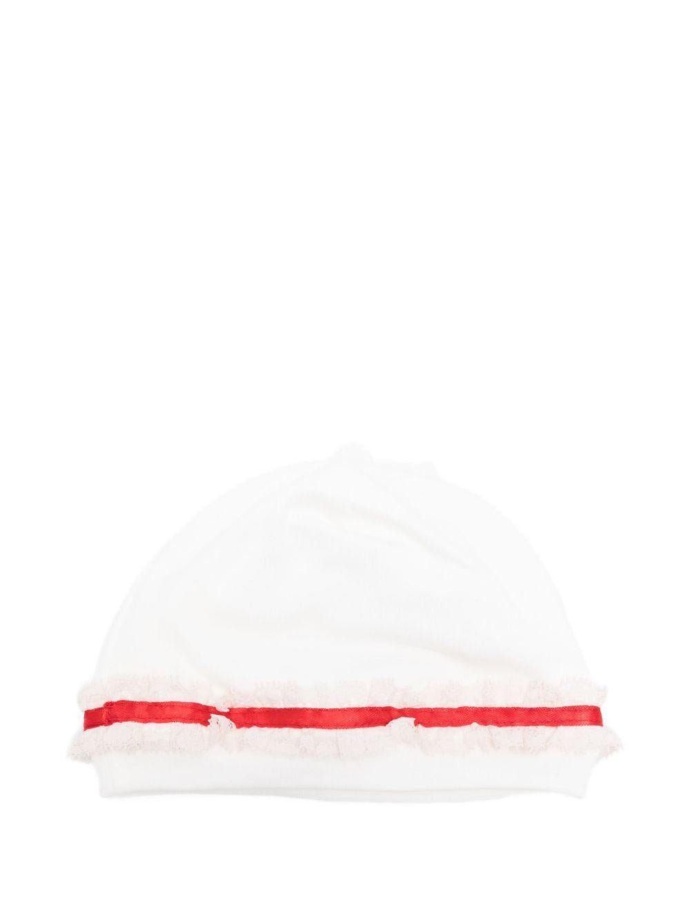 Berretto per neonata Monnalisa bianco con nastro rosso - Rubino Kids