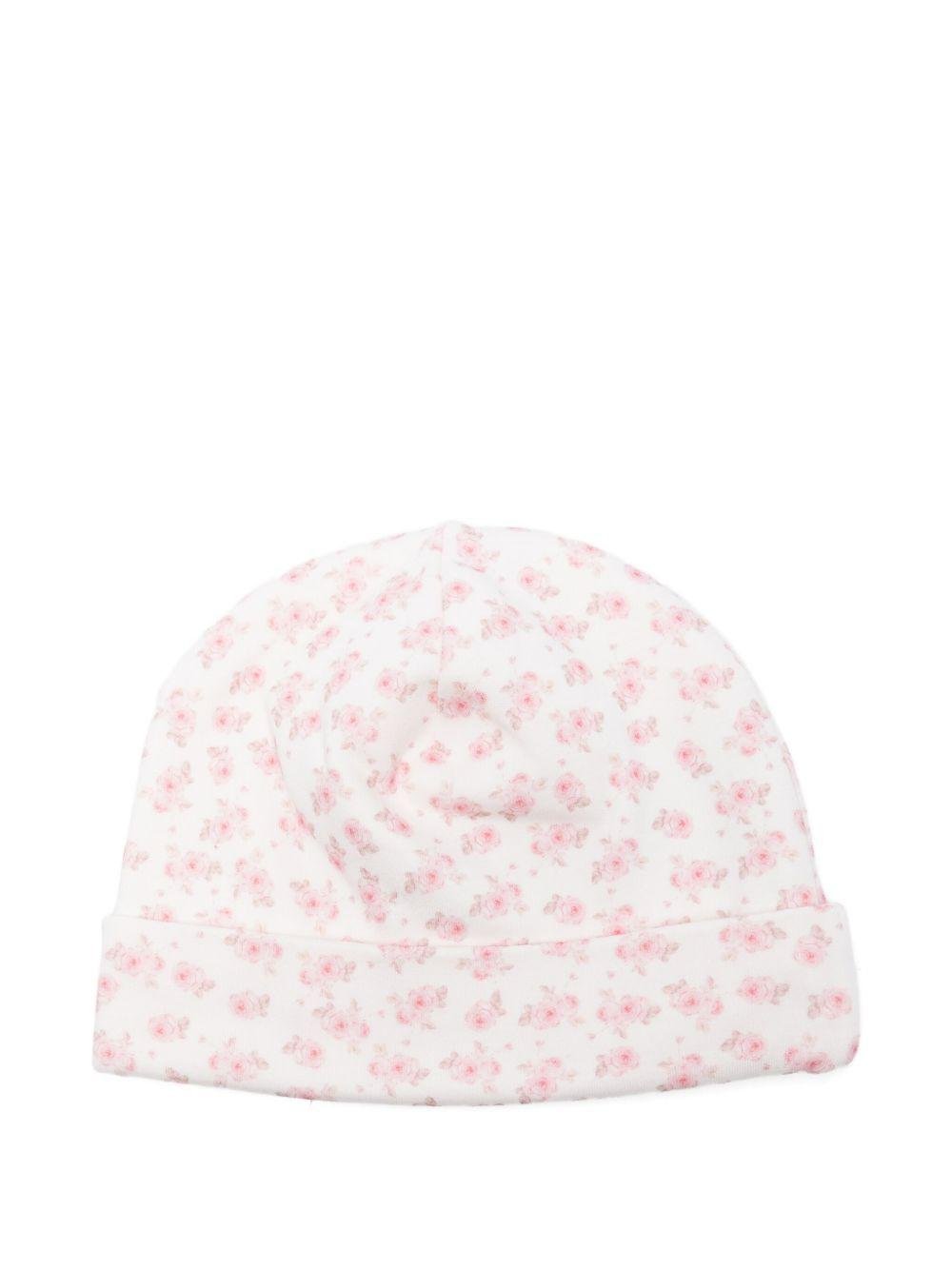 Berretto per neonata Monnalisa bianco con stampa con rose - Rubino Kids
