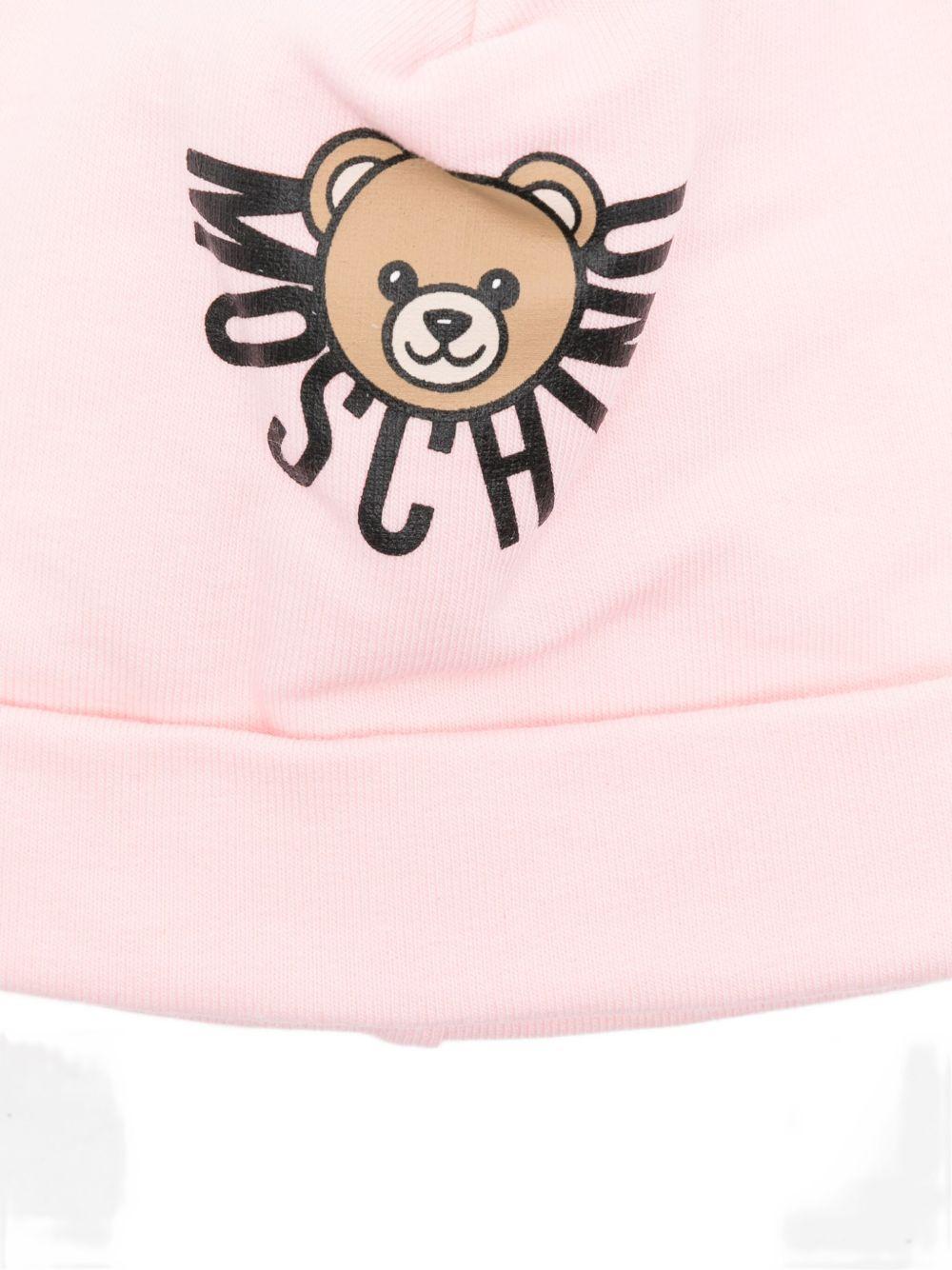 Berretto per neonata Moschino Kids rosa con logo Teddy Bear - Rubino Kids