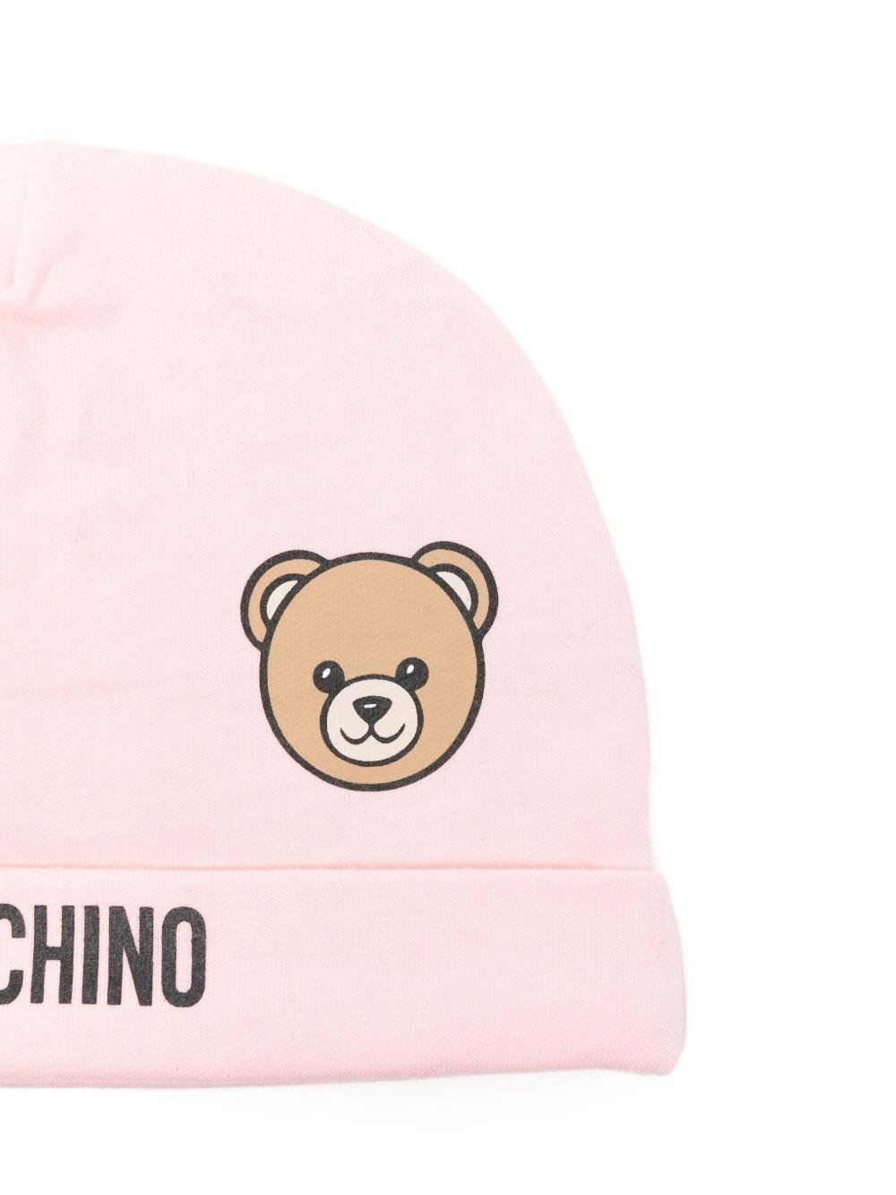 Berretto per neonata Moschino Kids rosa con logo Teddy - Rubino Kids