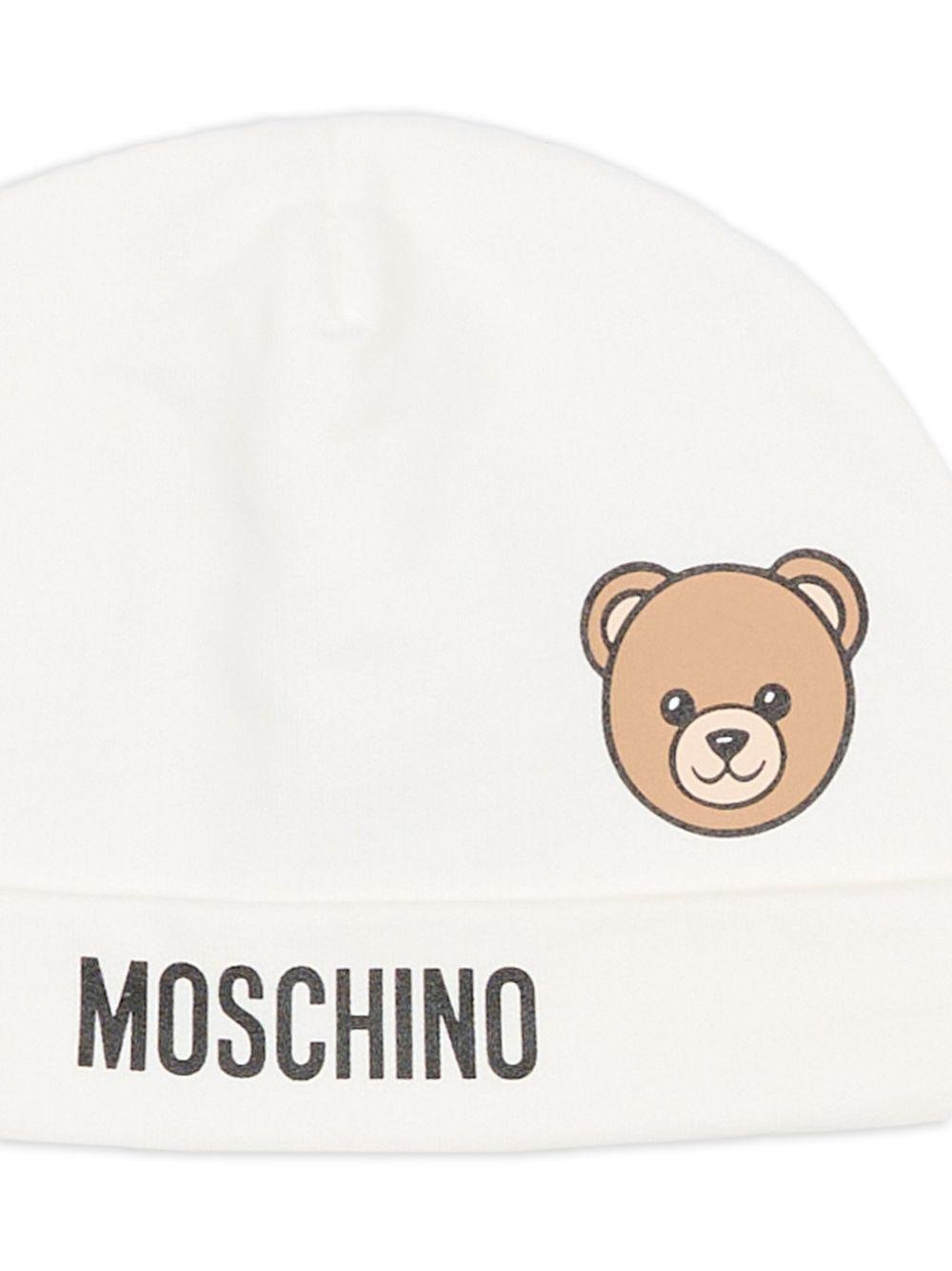 Berretto per neonati Moschino Kids bianco con motivo orsetto - Rubino Kids