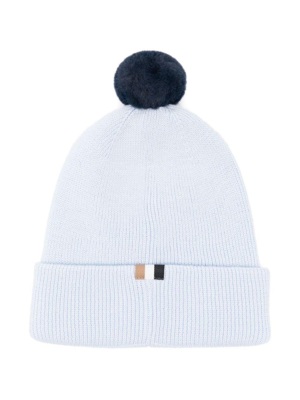 Berretto per neonato Boss Kids azzurro con pompon in maglia - Rubino Kids