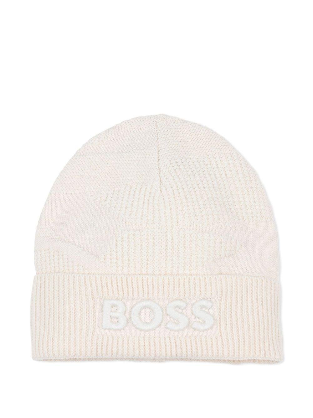 Berretto per neonato Boss Kids bianco con logo ricamato - Rubino Kids