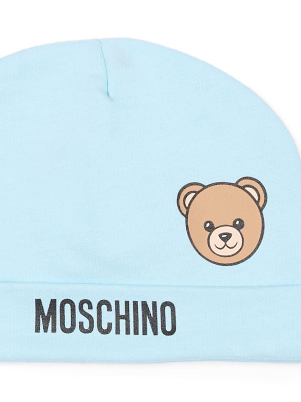 Berretto per neonato Moschino Kids azzurro con motivo orsetto - Rubino Kids