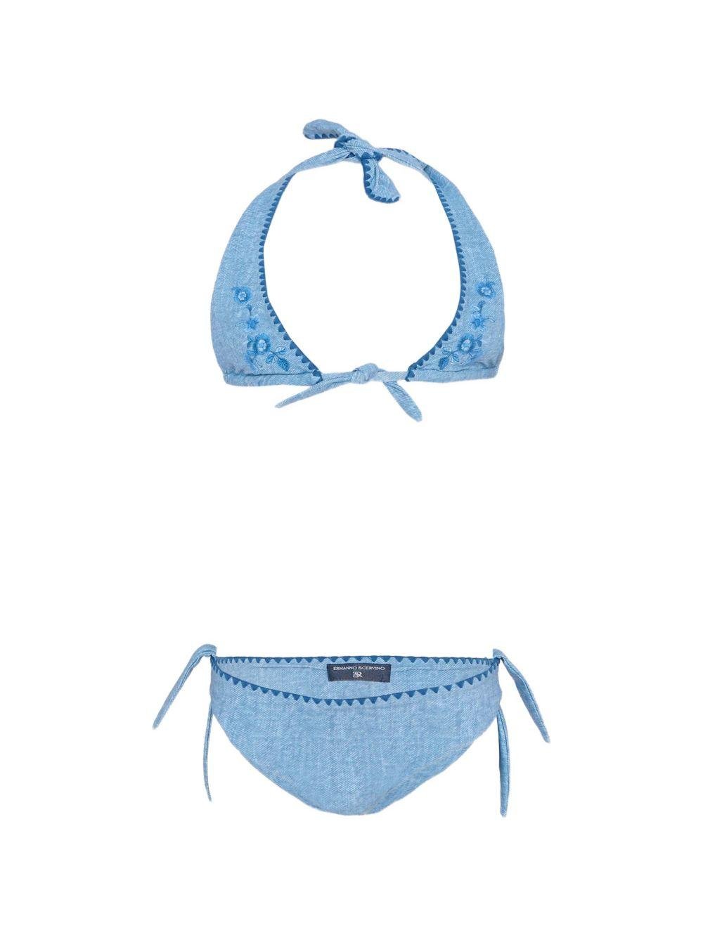 Bikini a triangolo per bambina Ermanno Scervino Junior azzurro con ricamo - Rubino Kids