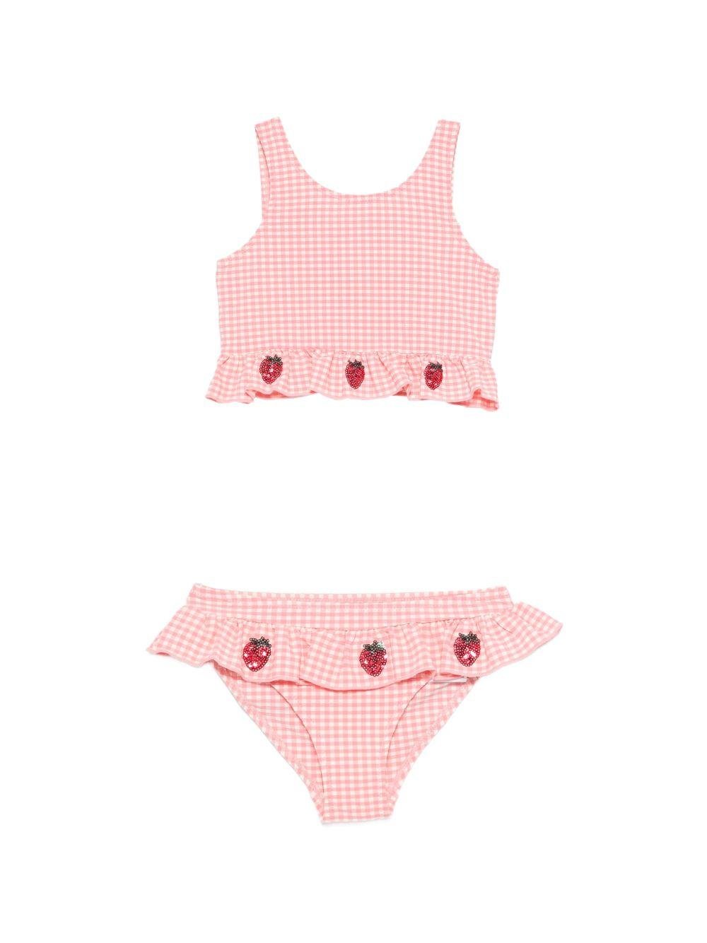 Bikini per bambina Konges Sløjd rosa con decorazione fragole - Rubino Kids