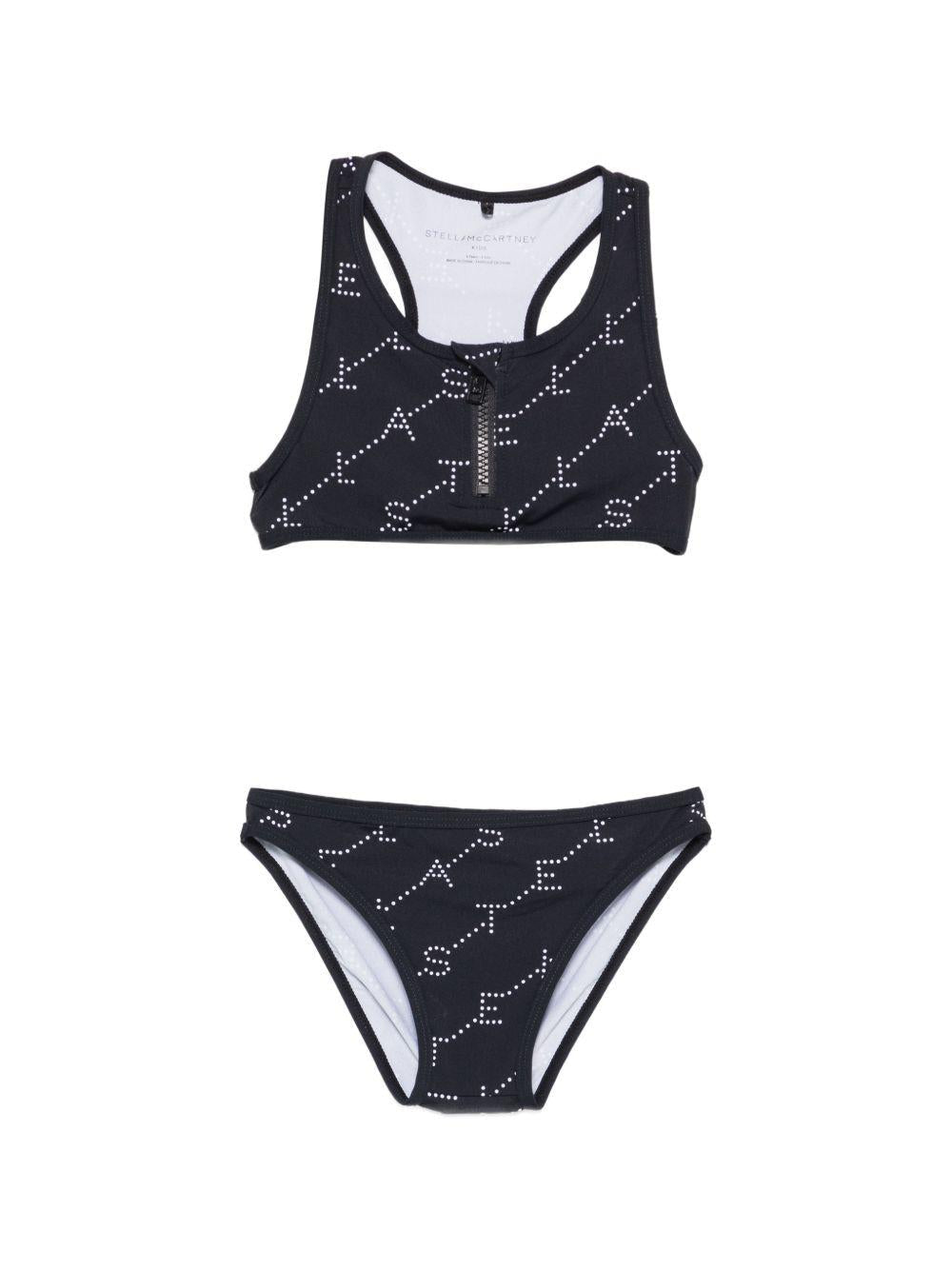 Bikini per bambina Stella McCartney Kids nero con stampa logo all - over - Rubino Kids