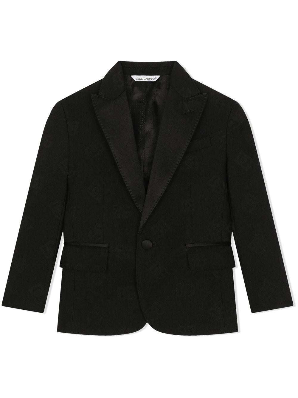 Blazer monopetto per bambino Dolce & Gabbana Kids nero con effetto jacquard - Rubino Kids