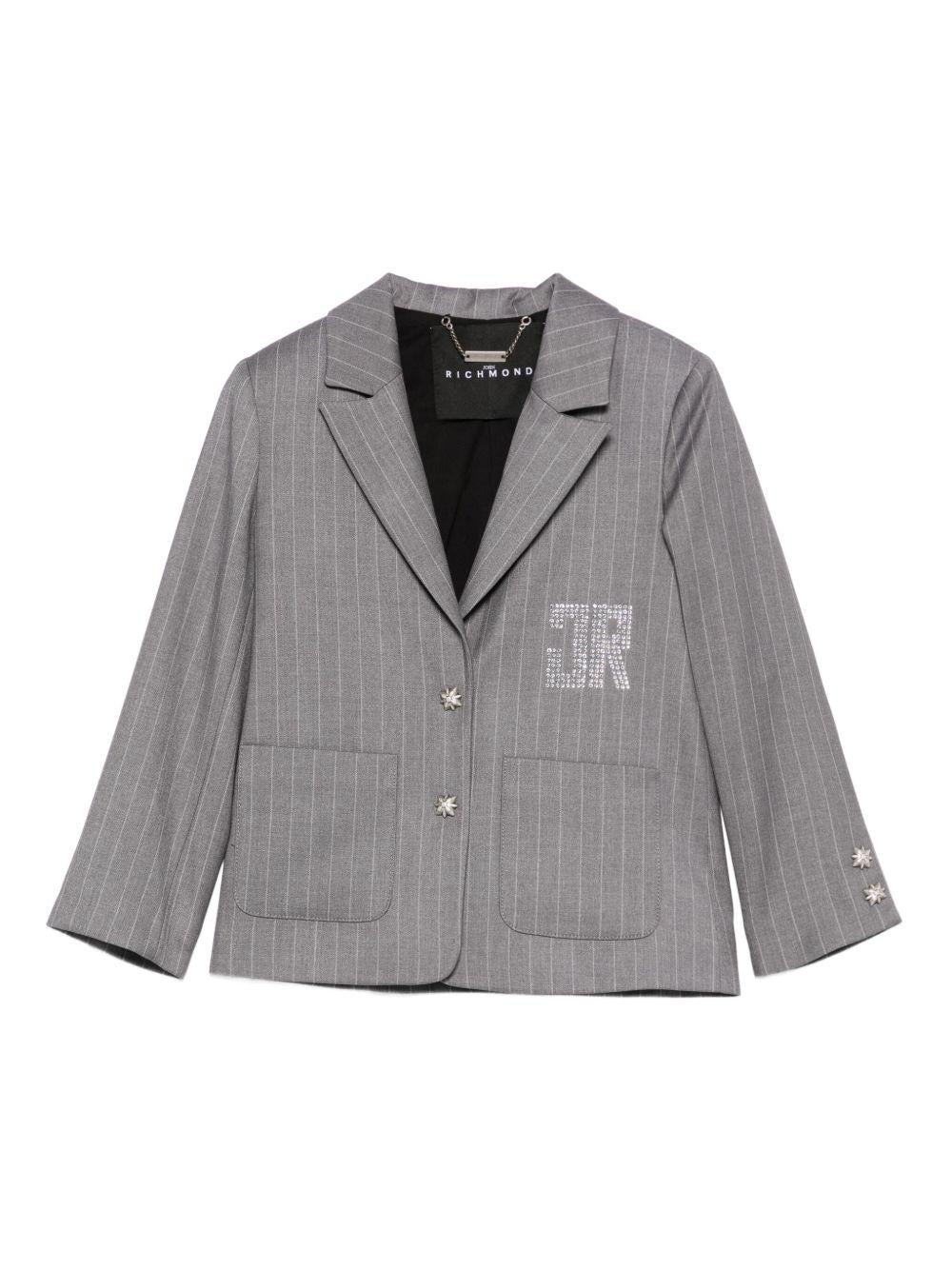 Blazer per bambina John Richmond Junior grigio gessato con cristalli - Rubino Kids