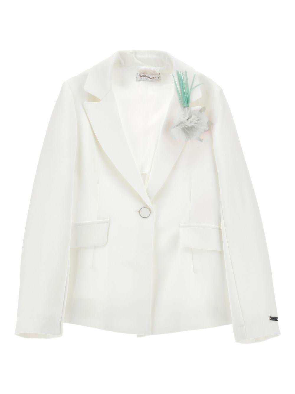 Blazer per bambina Monnalisa bianco con applicazione fiore - Rubino Kids
