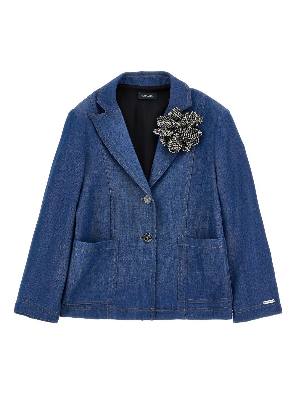 Blazer per bambina Monnalisa blu con spilla a fiori - Rubino Kids