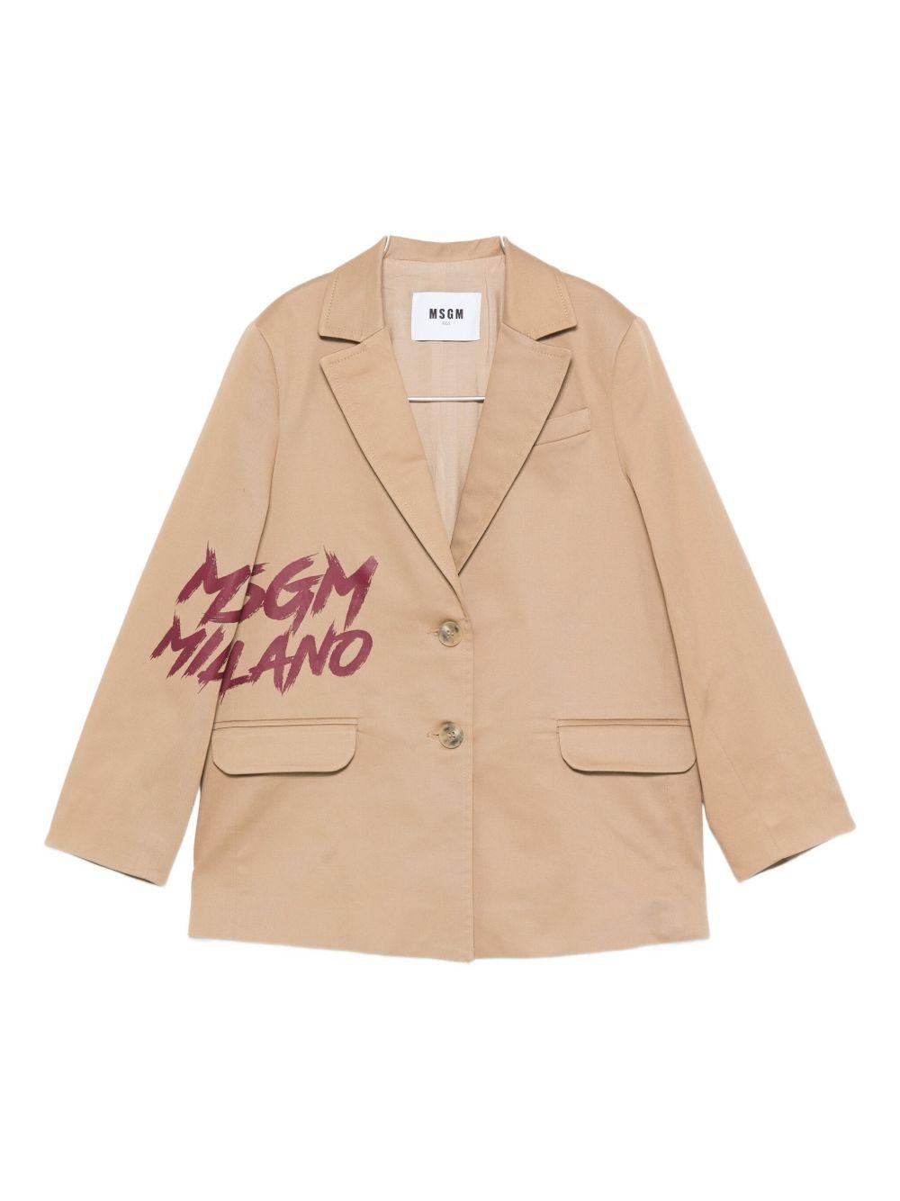 Blazer per bambina MSGM Kids beige con stampa logo - Rubino Kids
