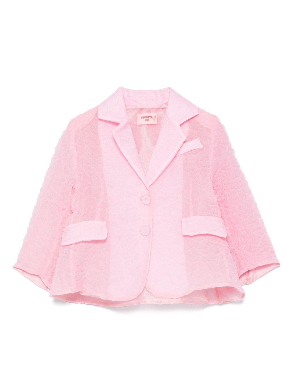 Blazer per bambina Vivetta rosa con chiusura frontale e tasca a filetto sul petto - Rubino Kids