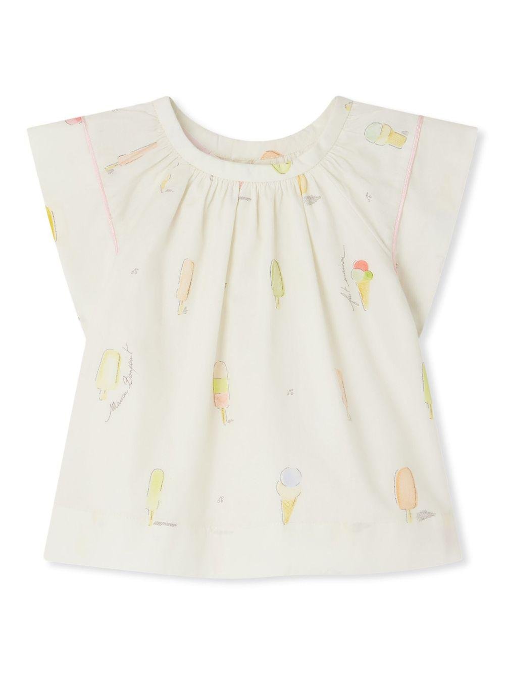 Blusa Alisia per neonata Bonpoint bianco con stampa grafica all - over - Rubino Kids