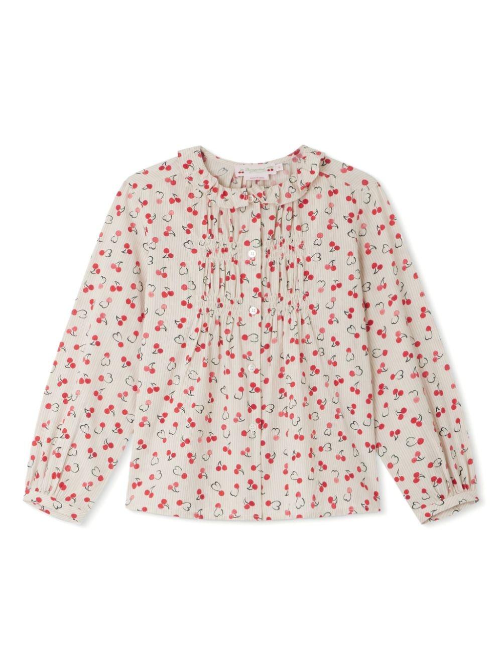 Blusa per bambina Bonpoint Gentile beige con stampa ciliegie - Rubino Kids