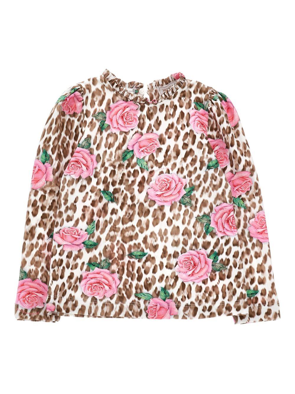 Blusa per bambina Monnalisa animalier con stampa a fiori - Rubino Kids